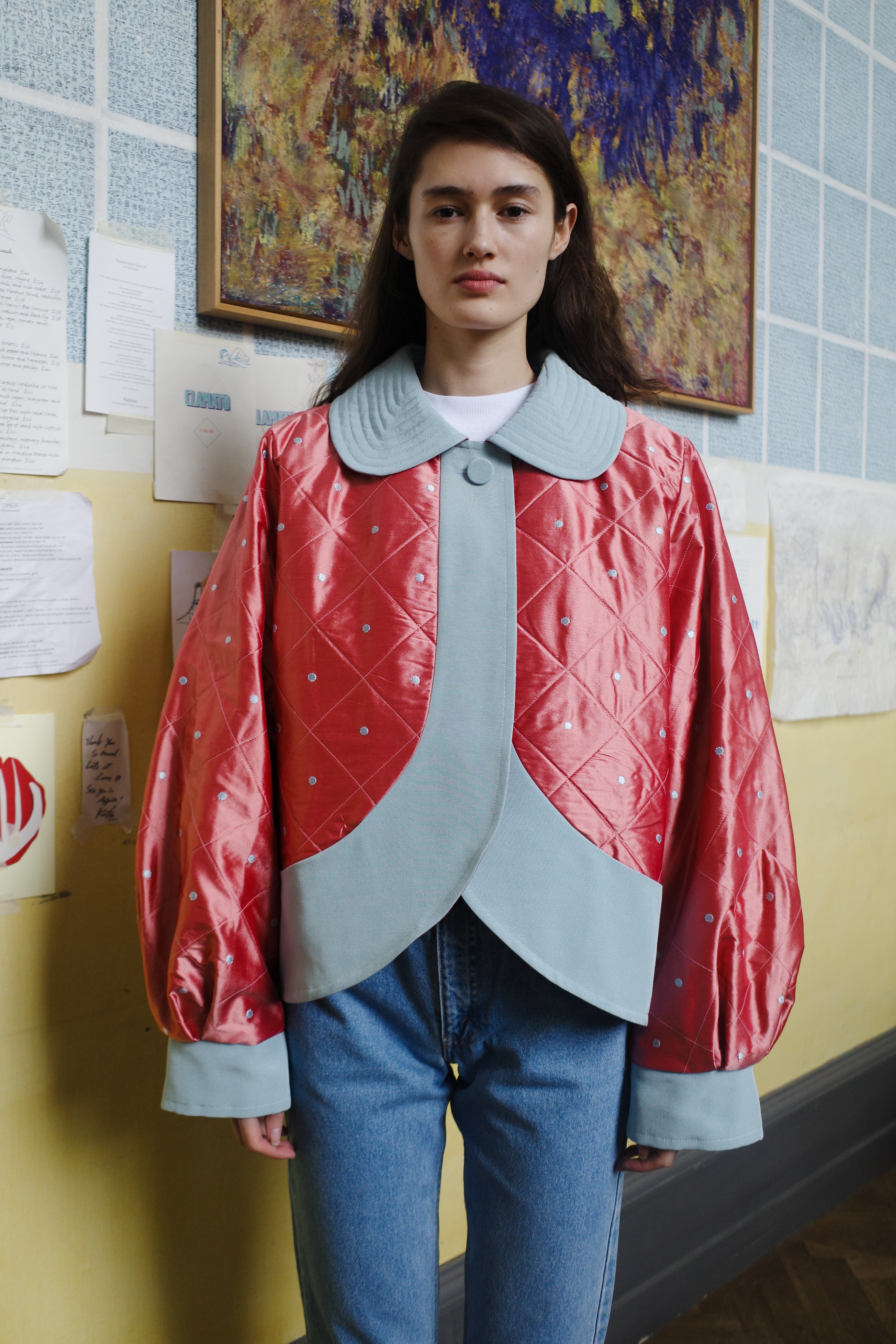 DAISY JACKET SILK PEACH BLUE DOTS