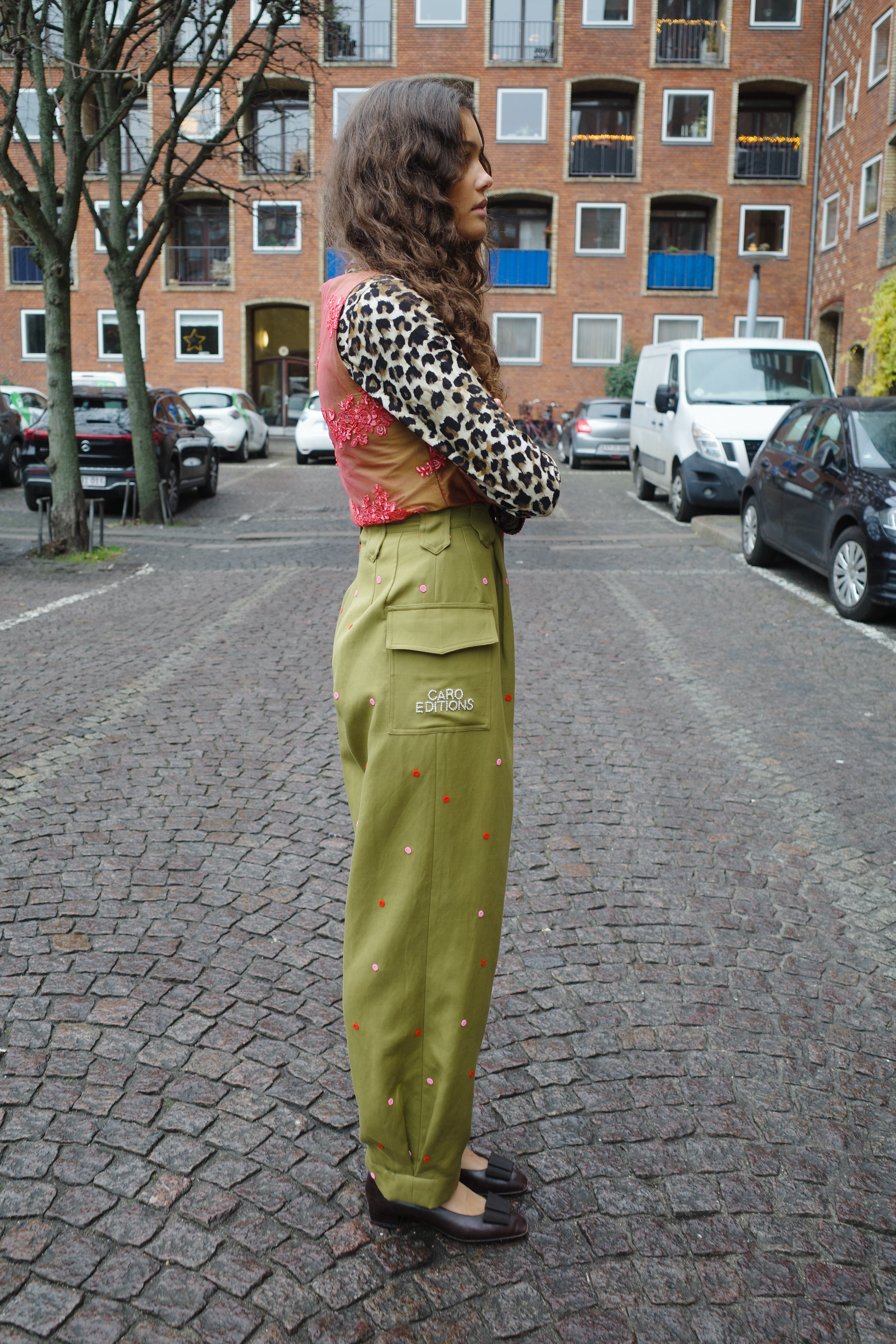 BEATRICE PANTS COTTON GREEN DOTS