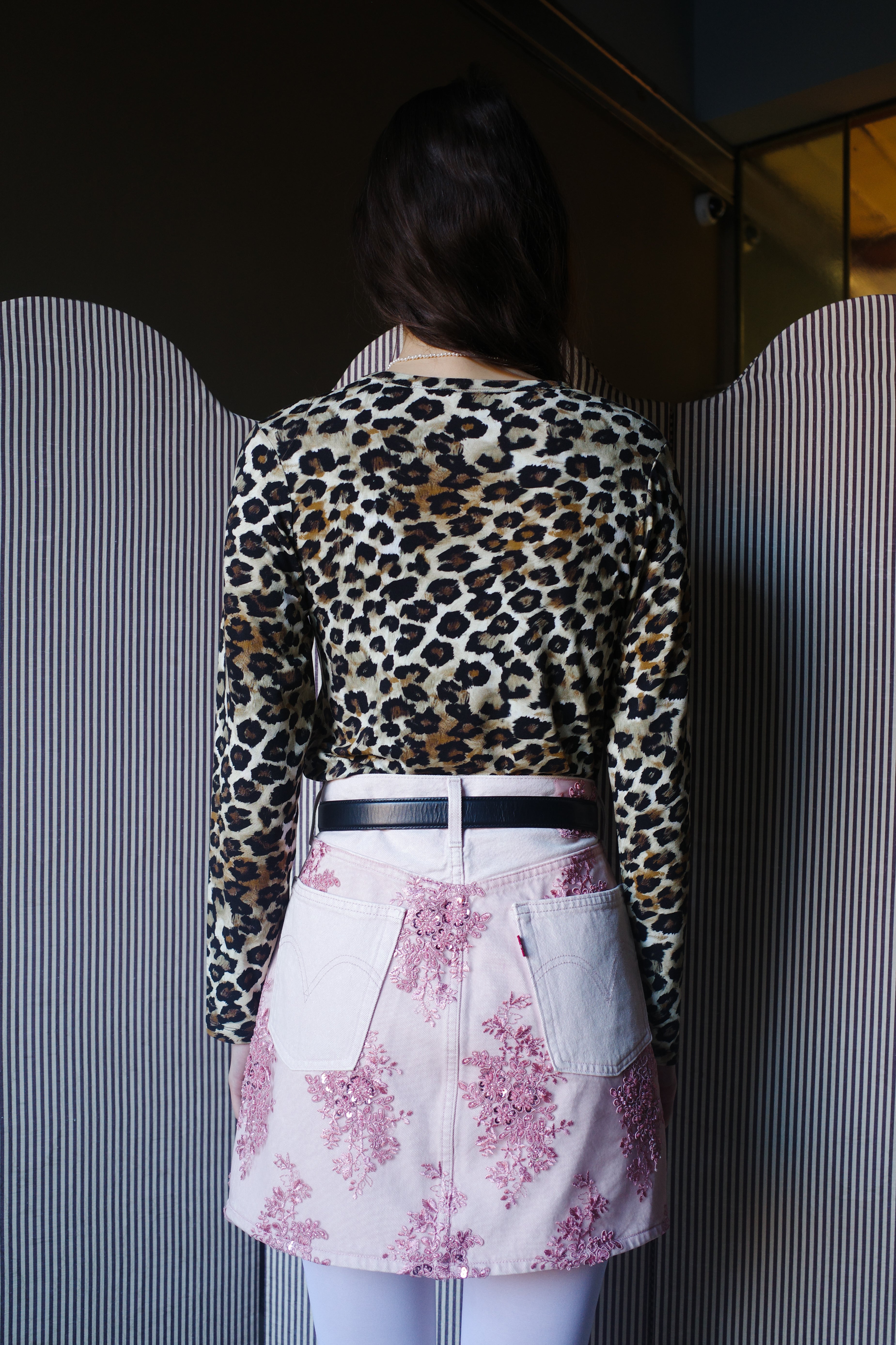 Upcycled Levi’s Denim Skirt with French Lace.