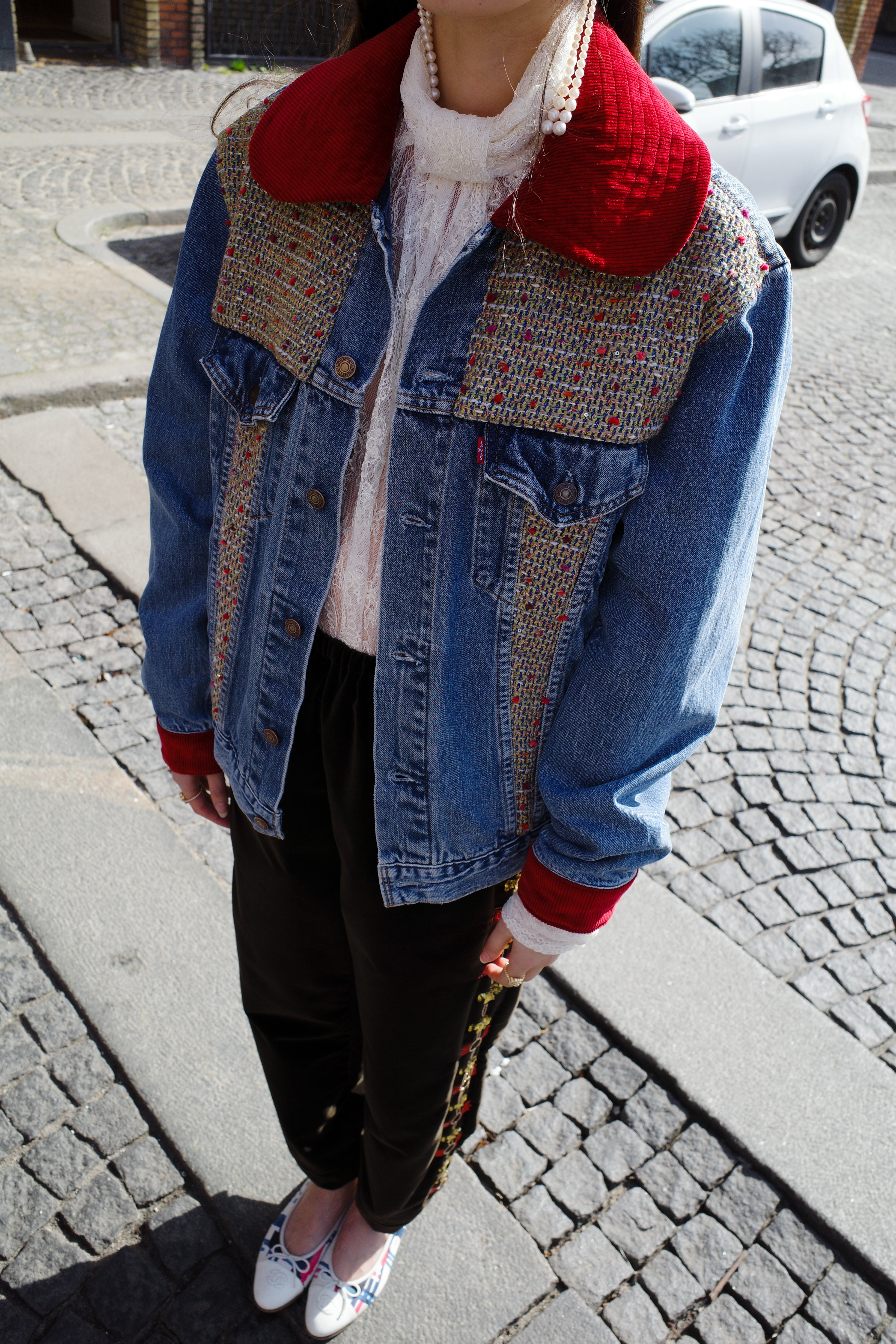 Upcycled Denim Jacket with deadstock Chanel fabric