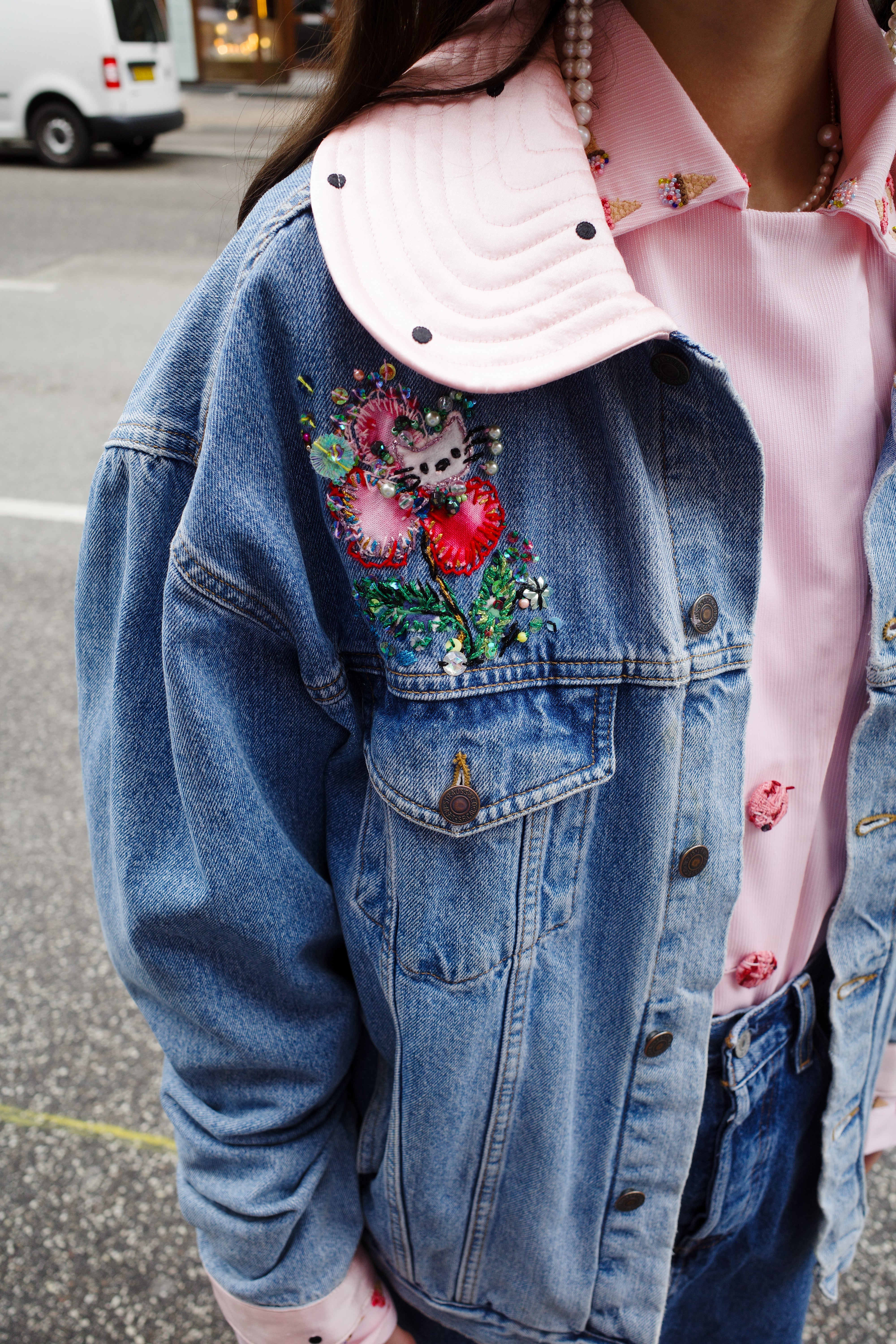 Upcycled Denim Jacket - Hallo Kitty