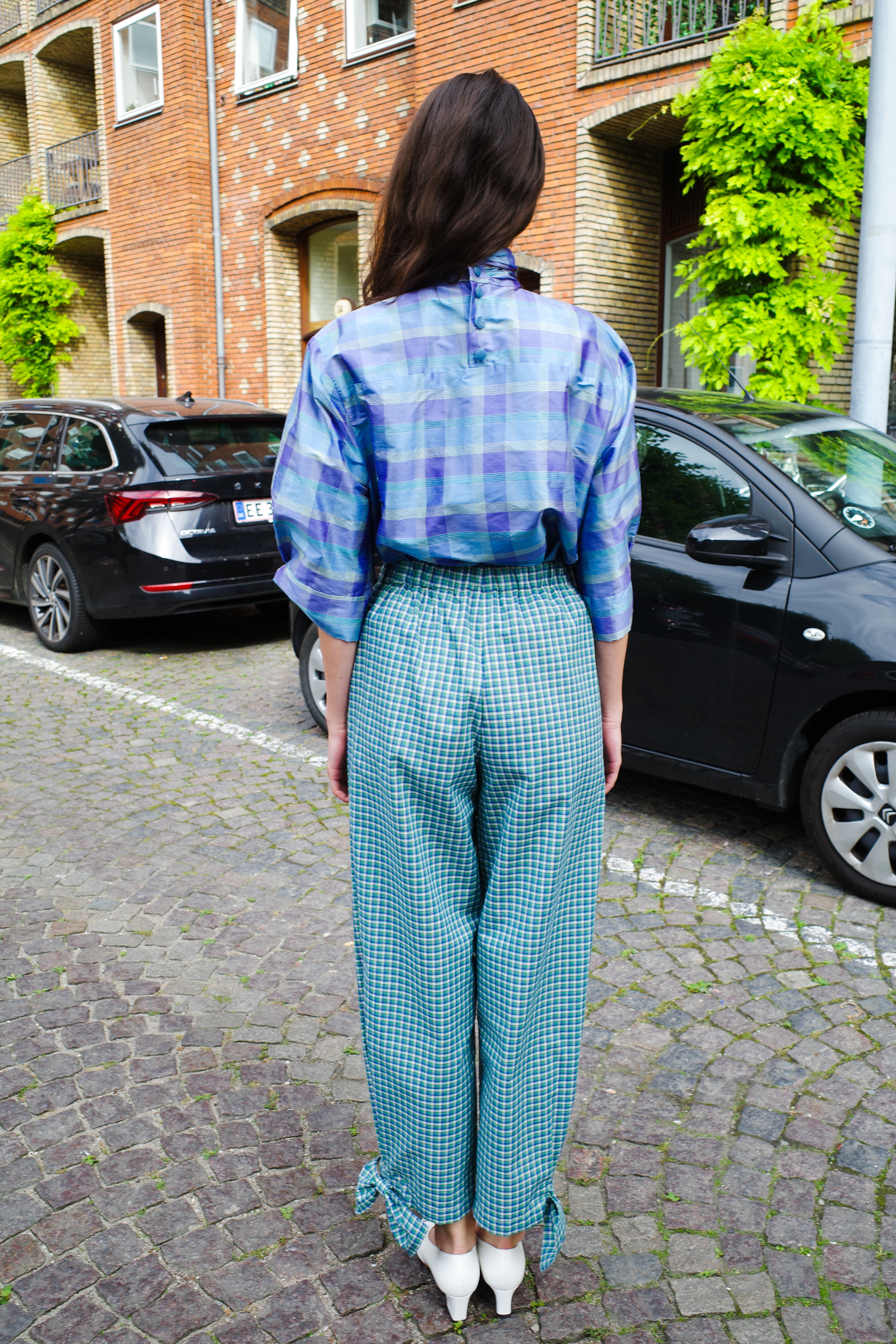 Coco Pants w. Bows Cotton Green/Blue Check
