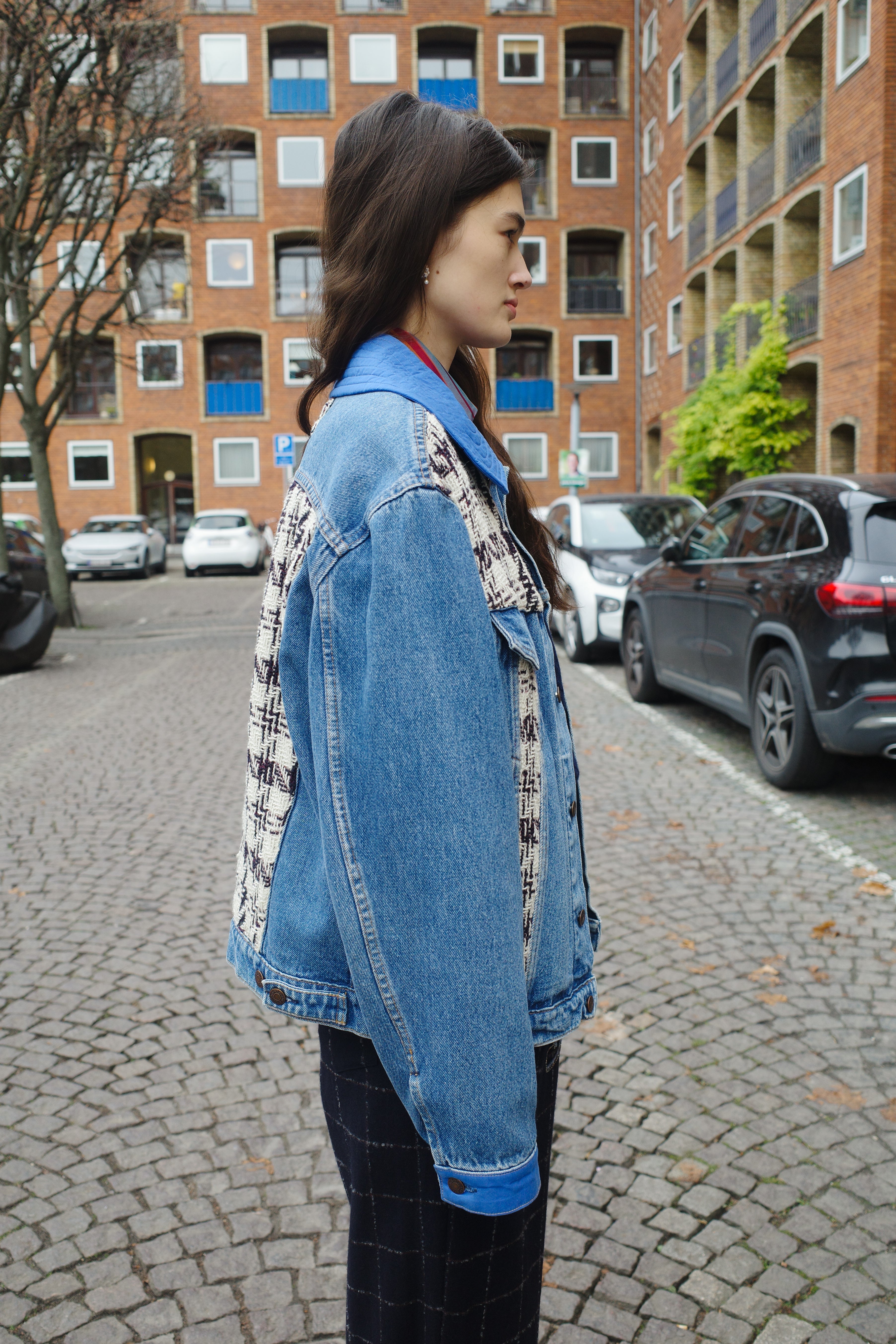 Upcycled Denim Jacket with deadstock Chanel fabric