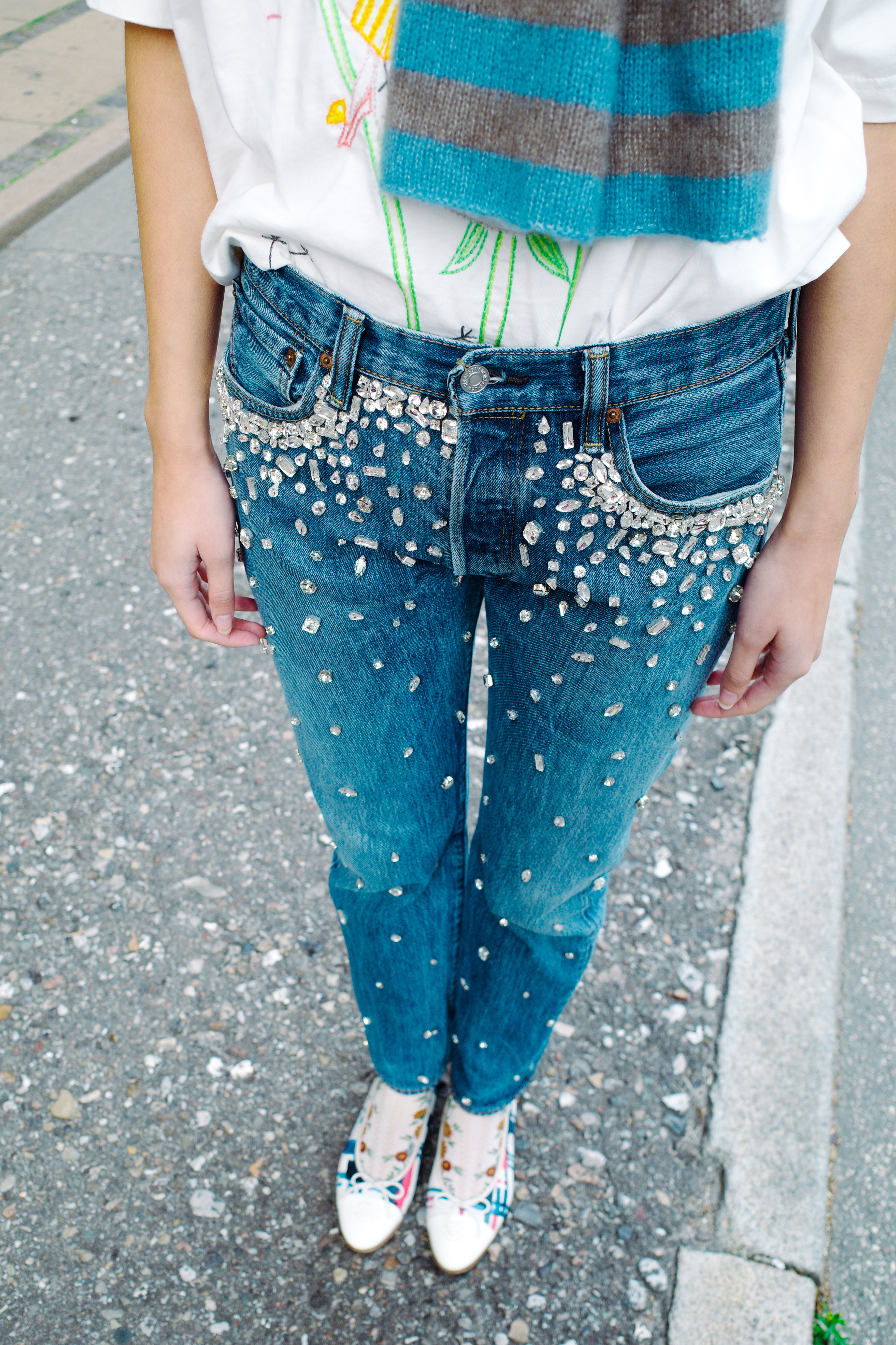 Upcycled Denim Jeans - Diamonds