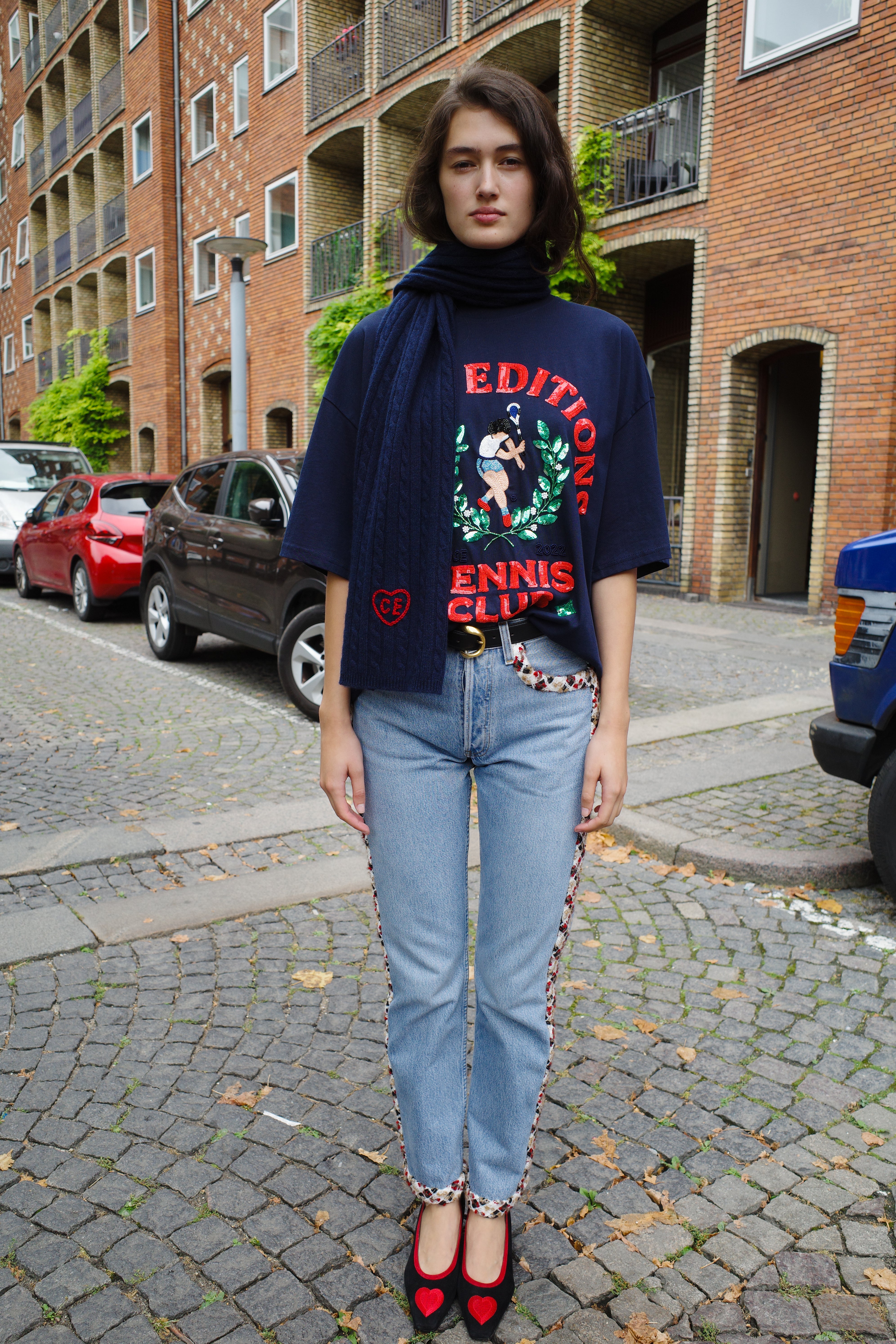 Liva Cable Scarf Cashmere Navy