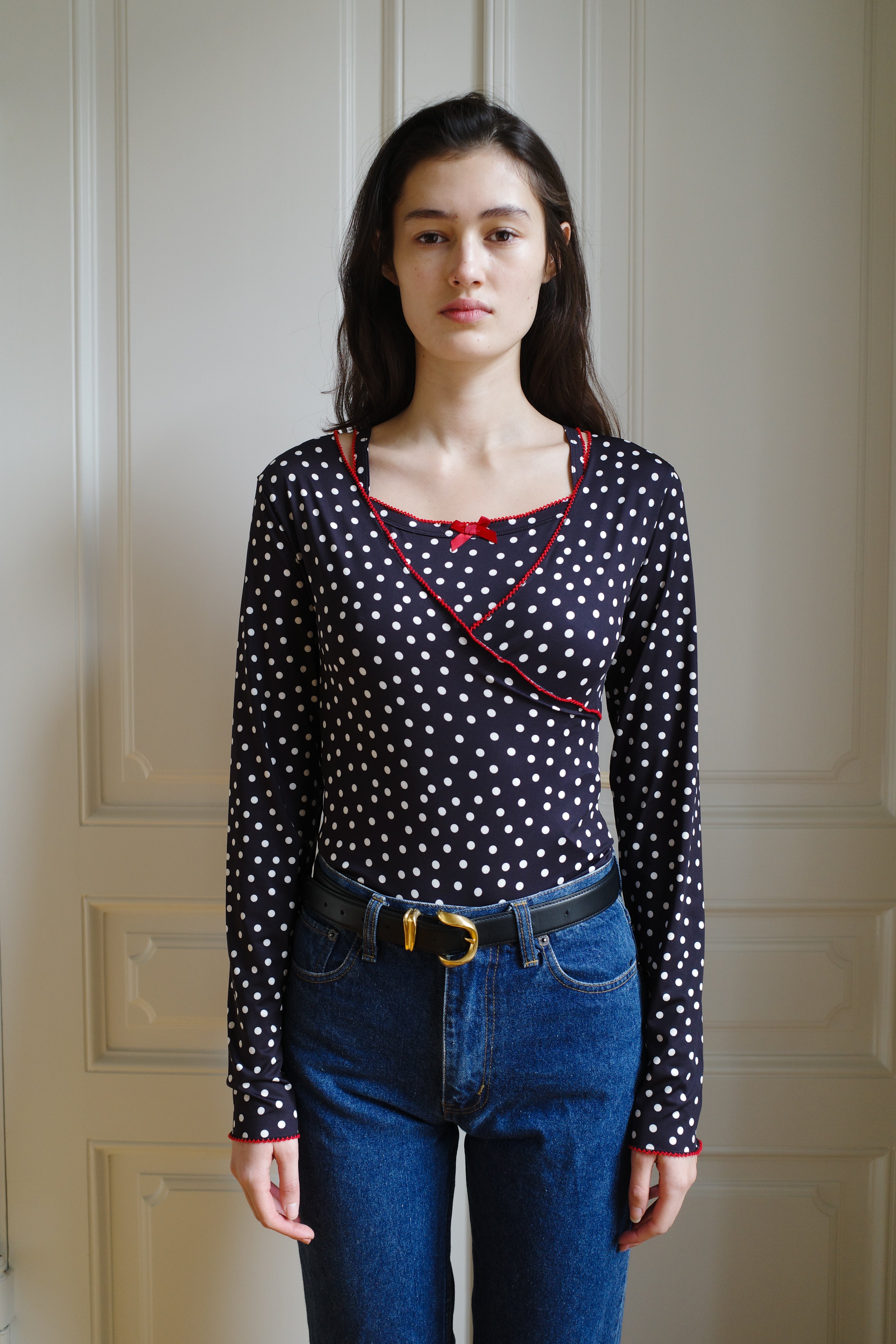 Wrap Top Jersey Black Dots