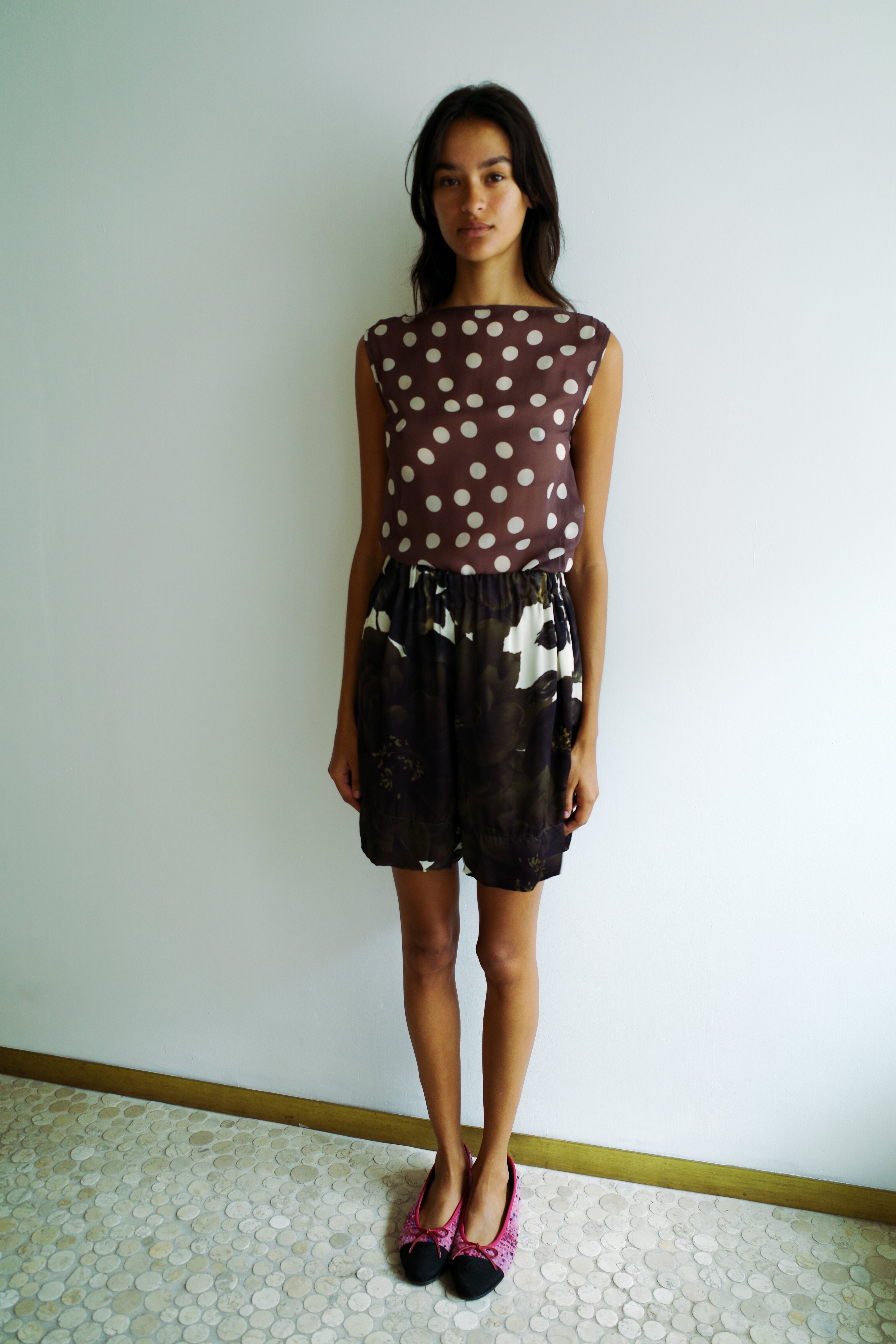 Alexa Top -  Brown w. Cream Dots