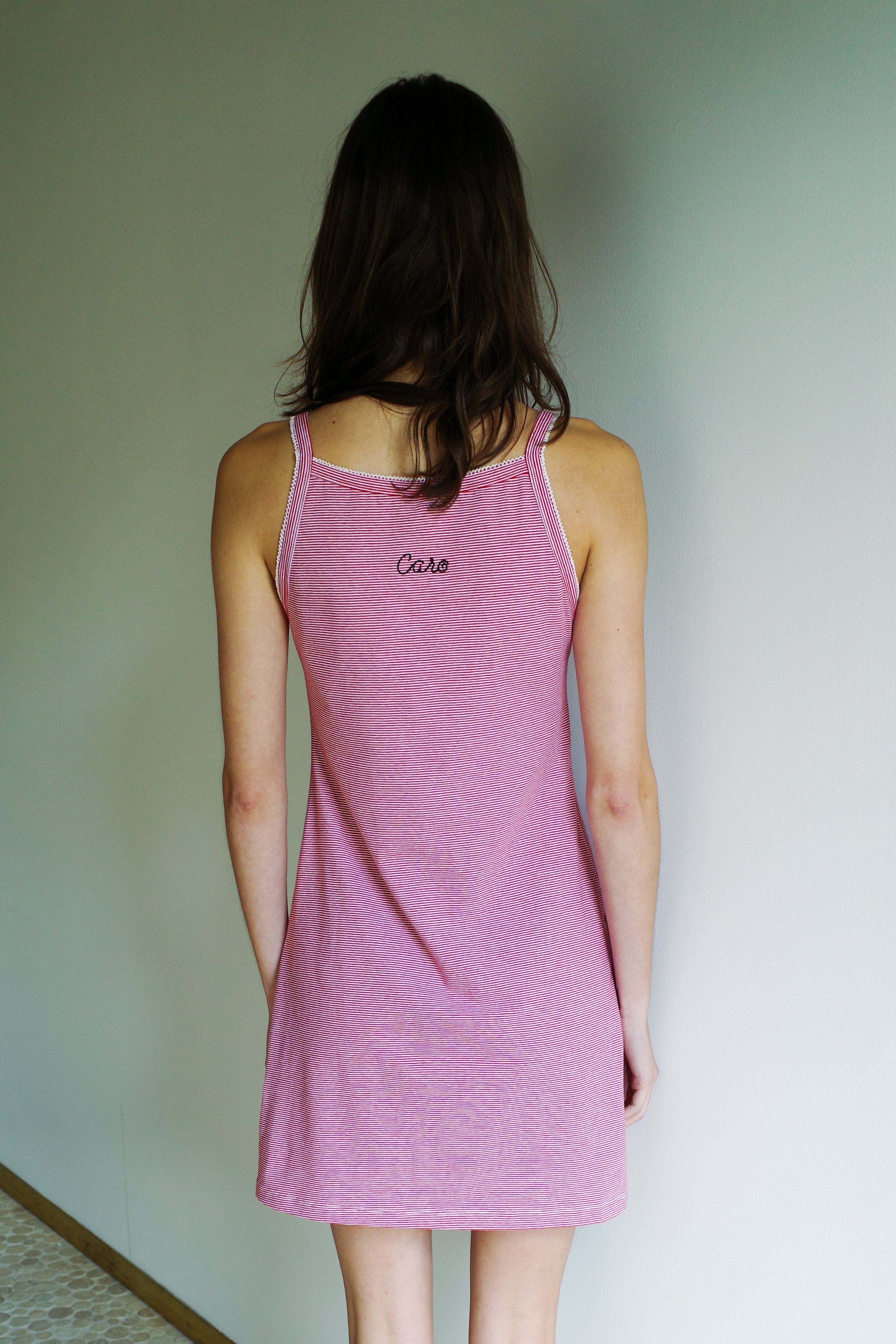 Caro Slip Dress - Red White stripe