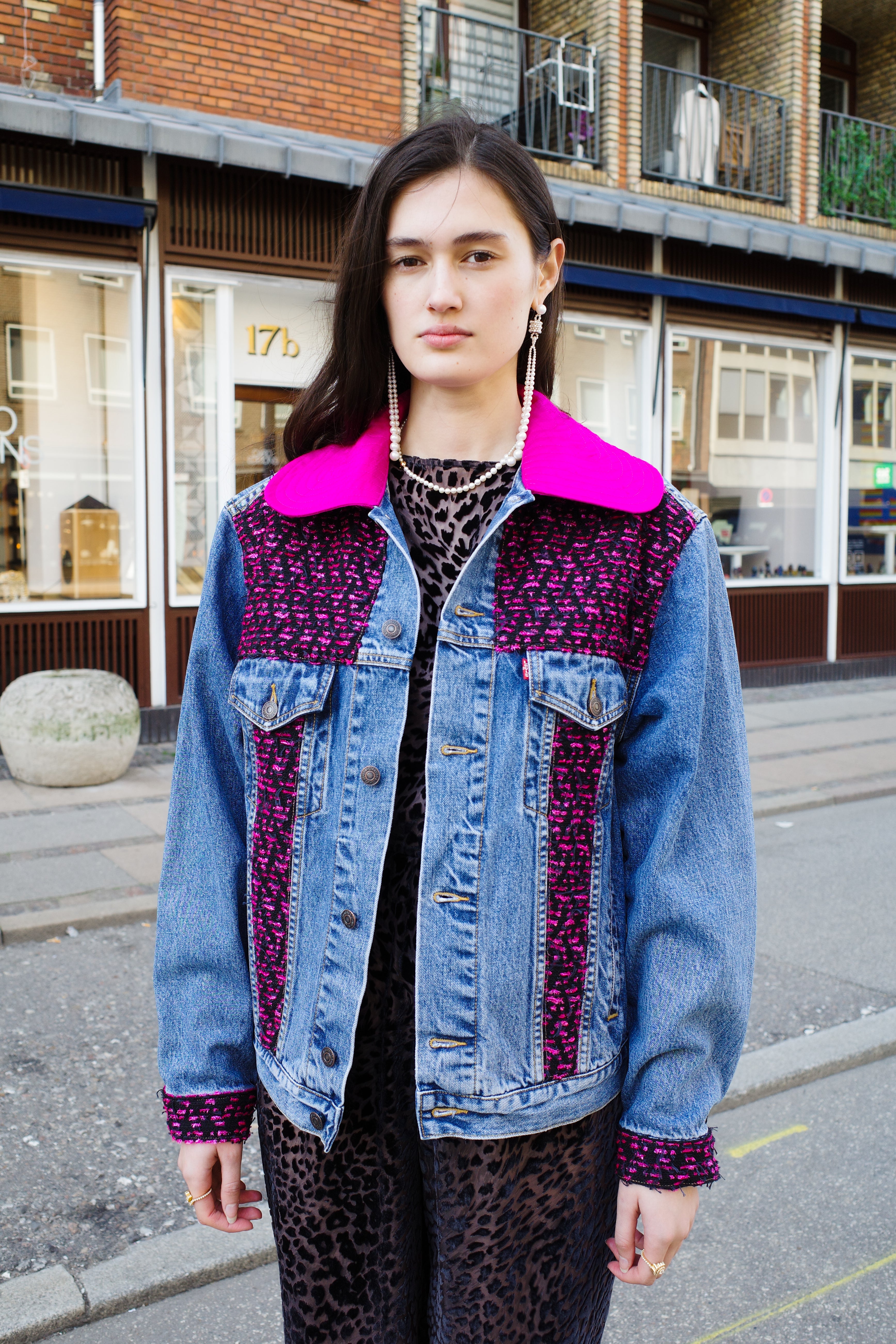 Upcycled Denim Jacket with deadstock Chanel fabric