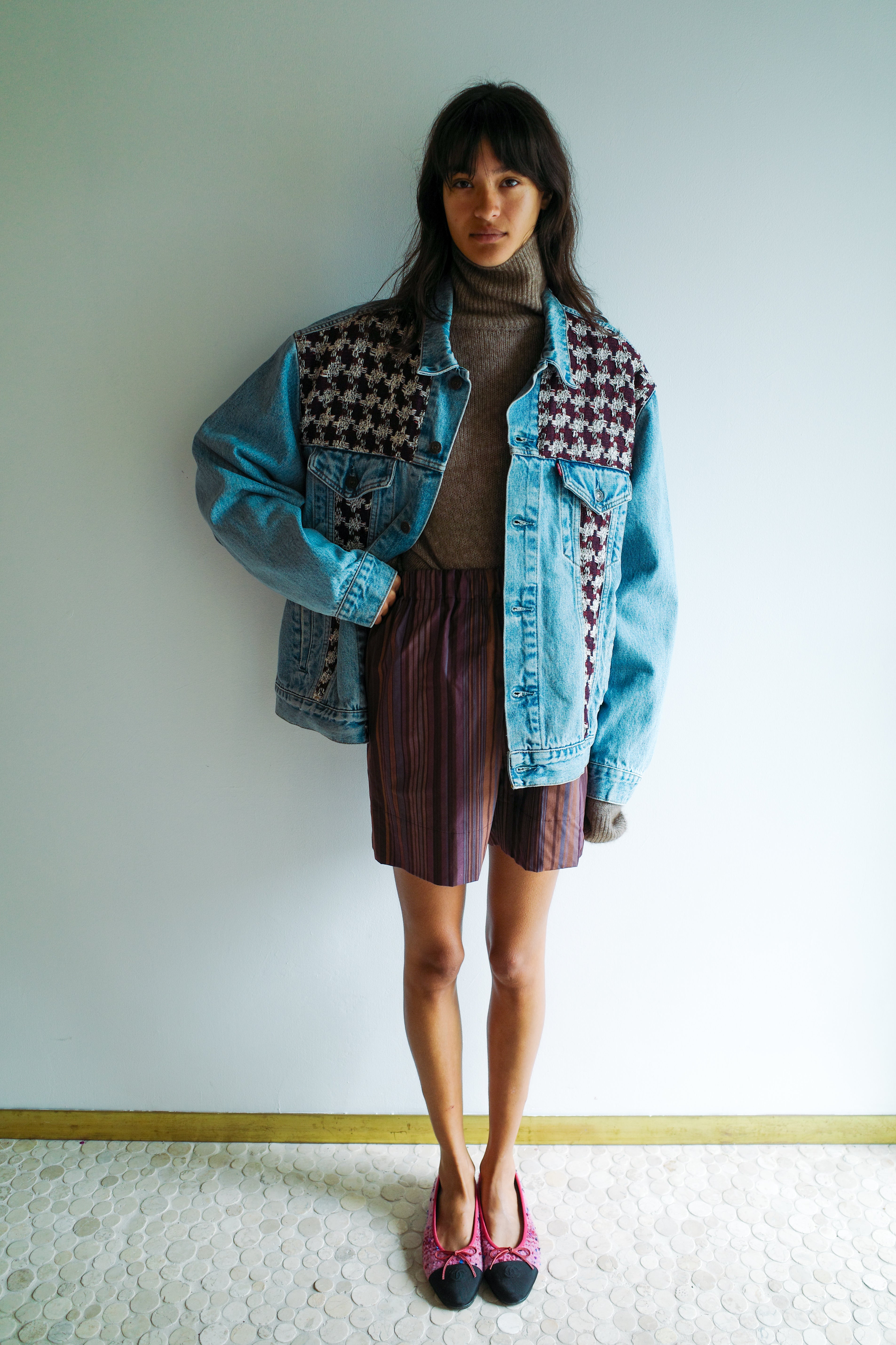 Upcycled Denim Jacket with deadstock Chanel fabric