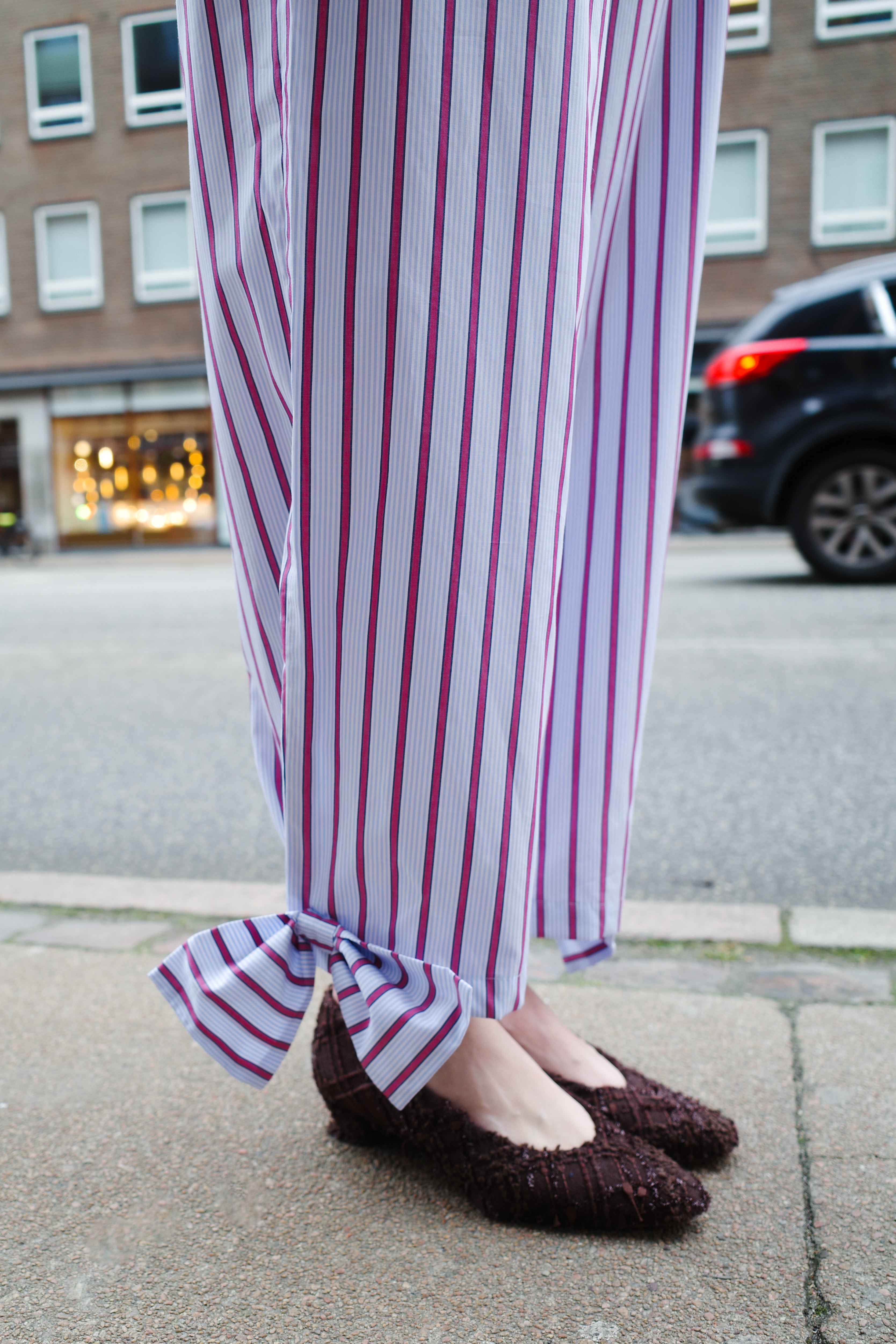 Coco Pants - Blue with White Red Stripe and Bows