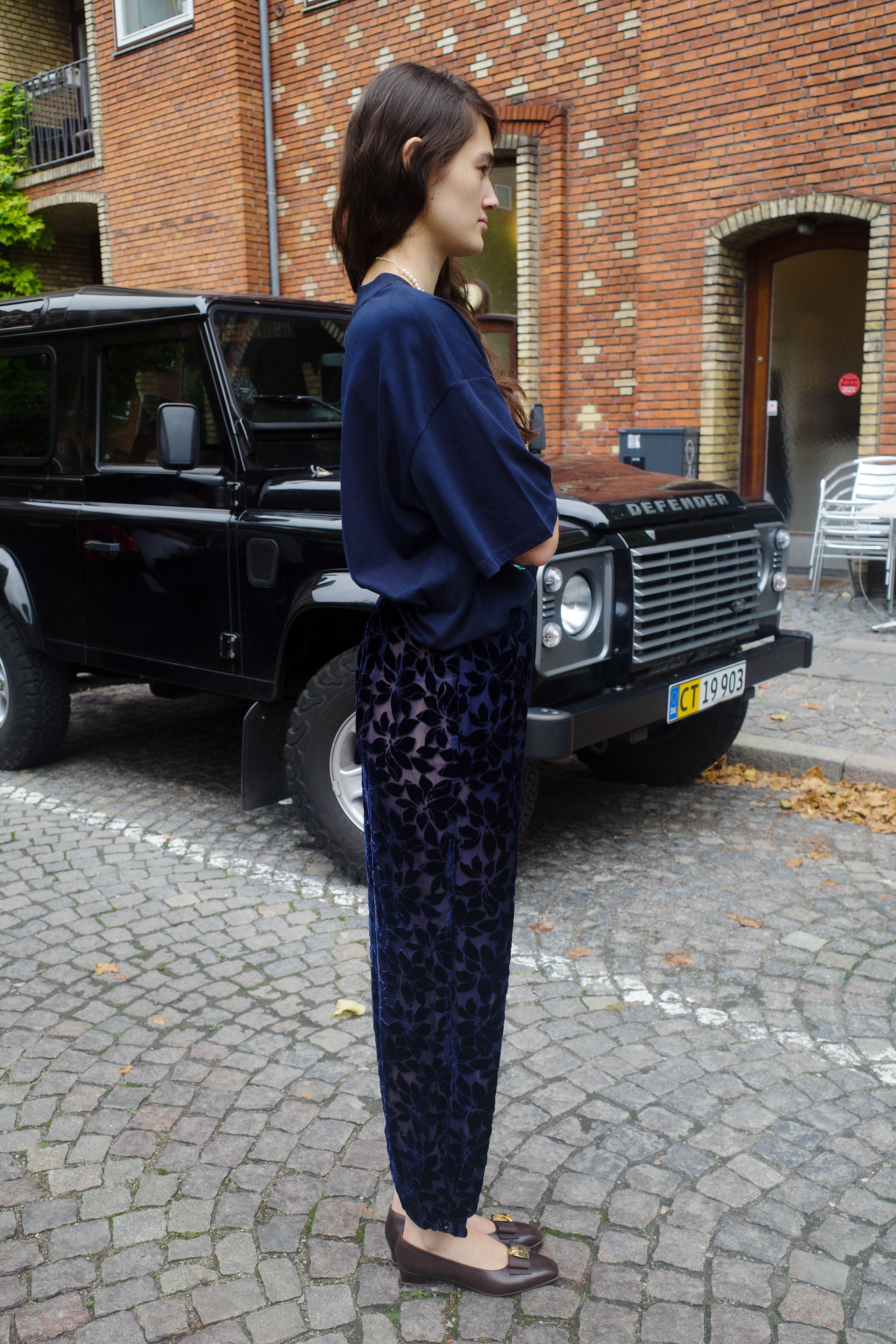 Coco Pants w. Bows Floral Velvet Midnight Blue