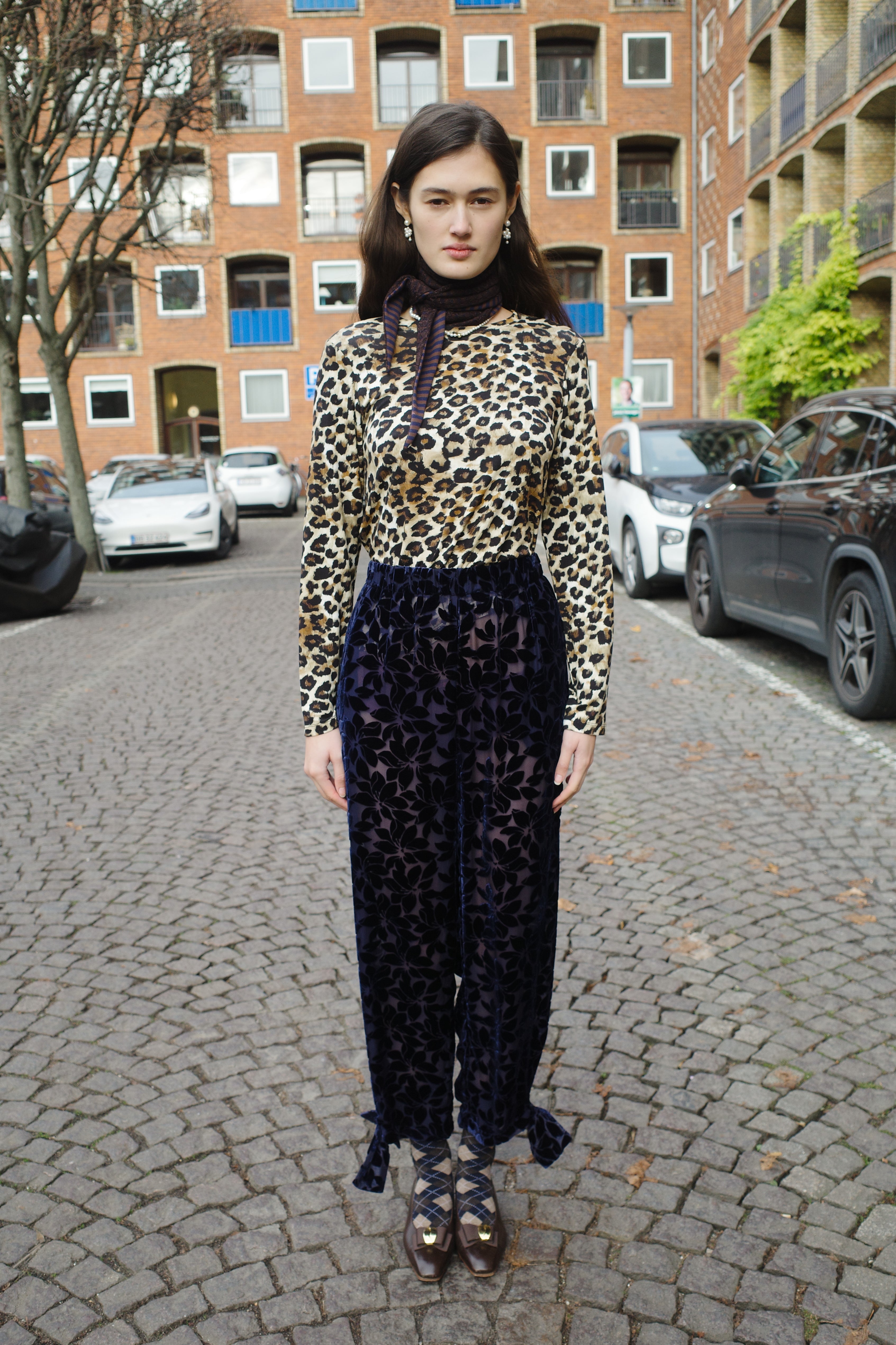 Coco Pants w. Bows Floral Velvet Midnight Blue