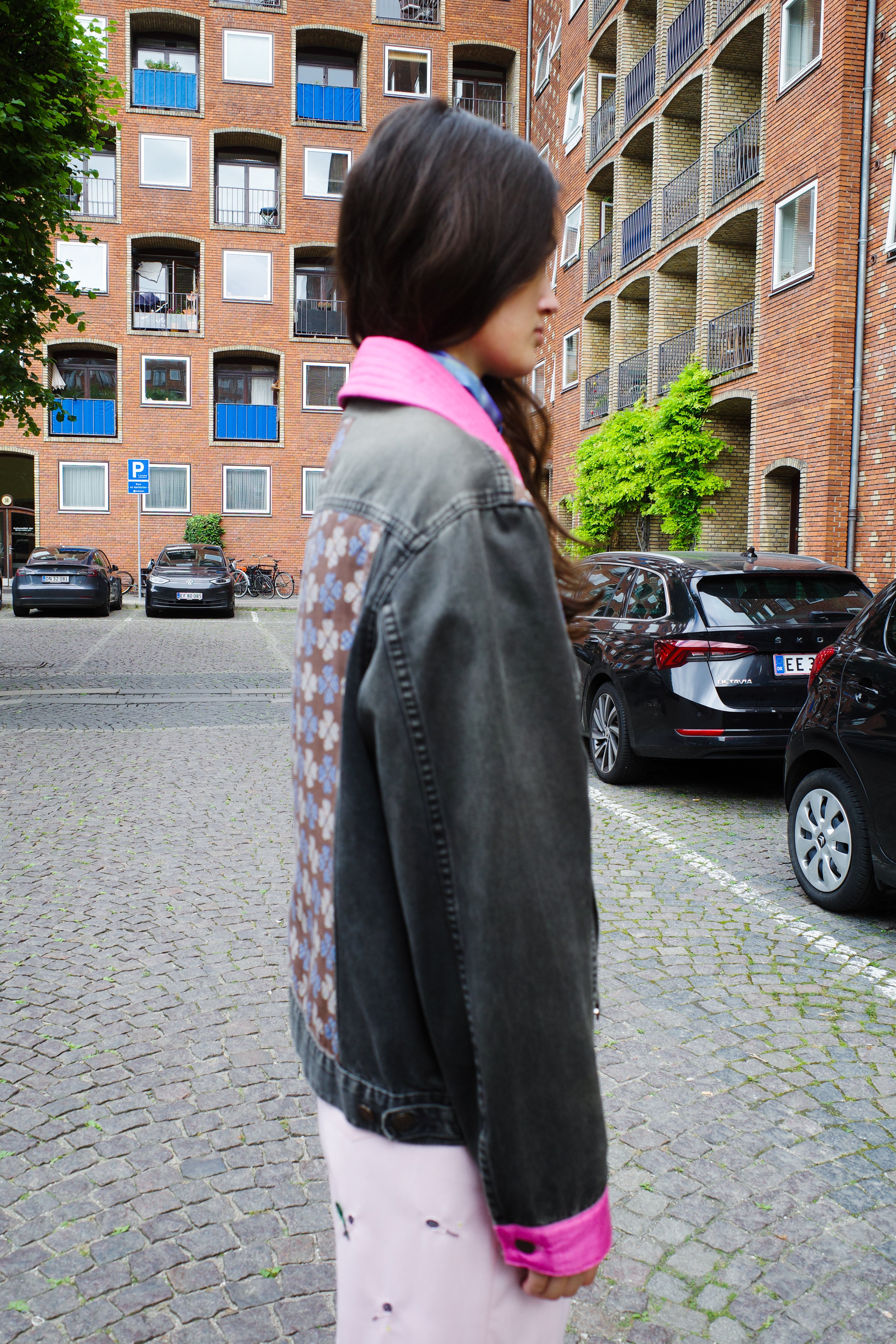 Upcycled Denim Jacket with deadstock Vintage Yves Saint Laurent fabric