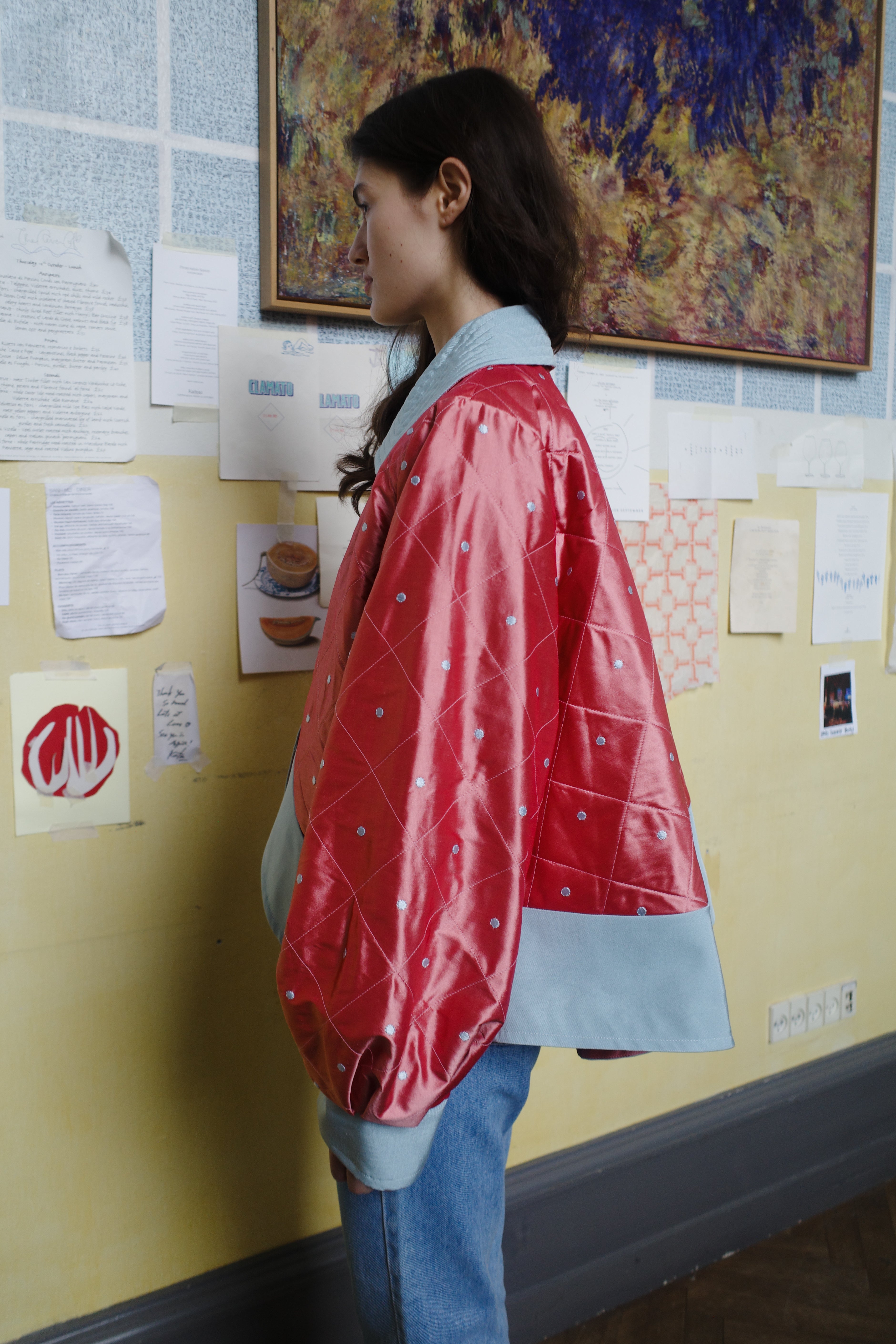 DAISY JACKET SILK PEACH BLUE DOTS