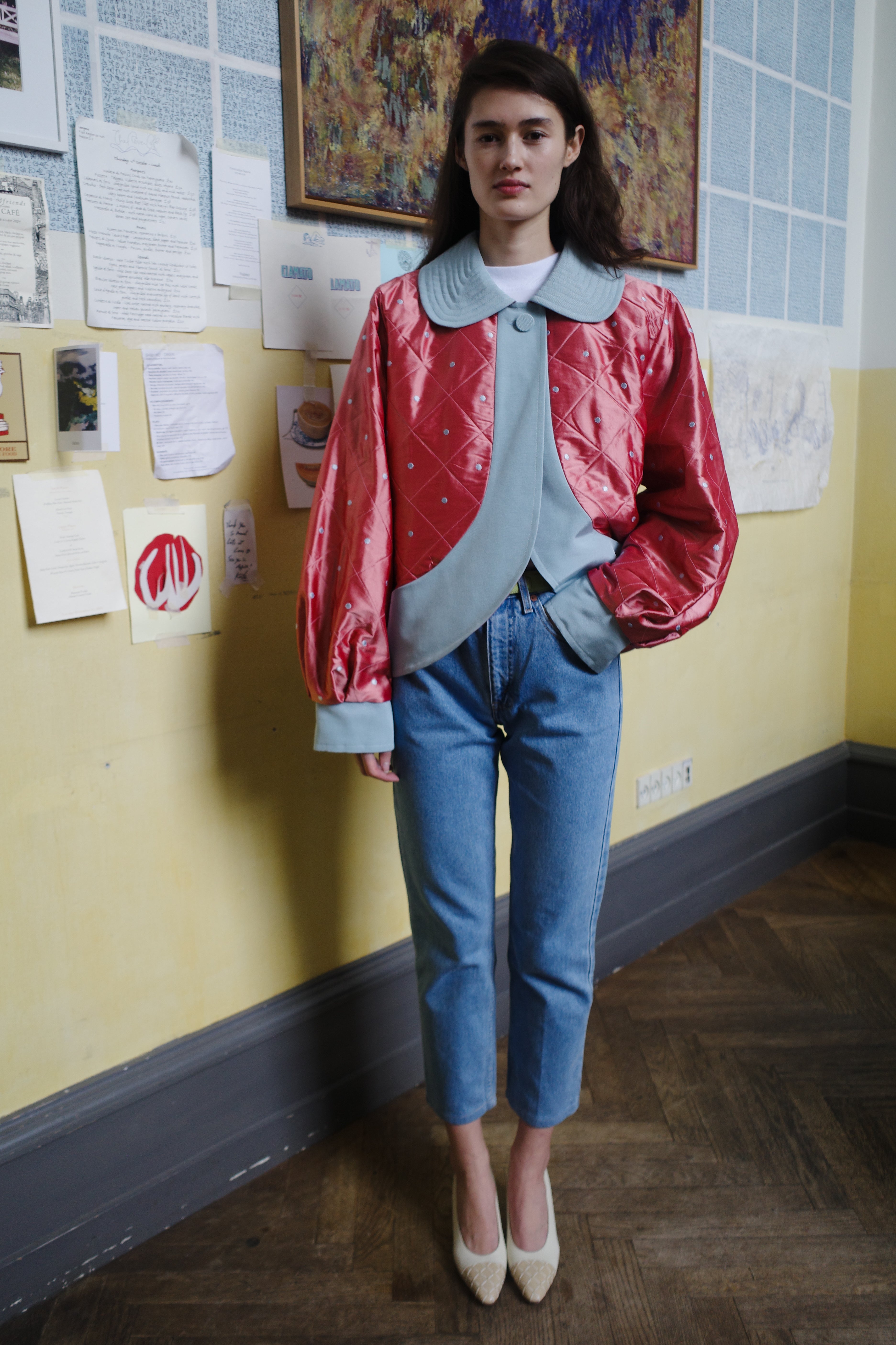 DAISY JACKET SILK PEACH BLUE DOTS
