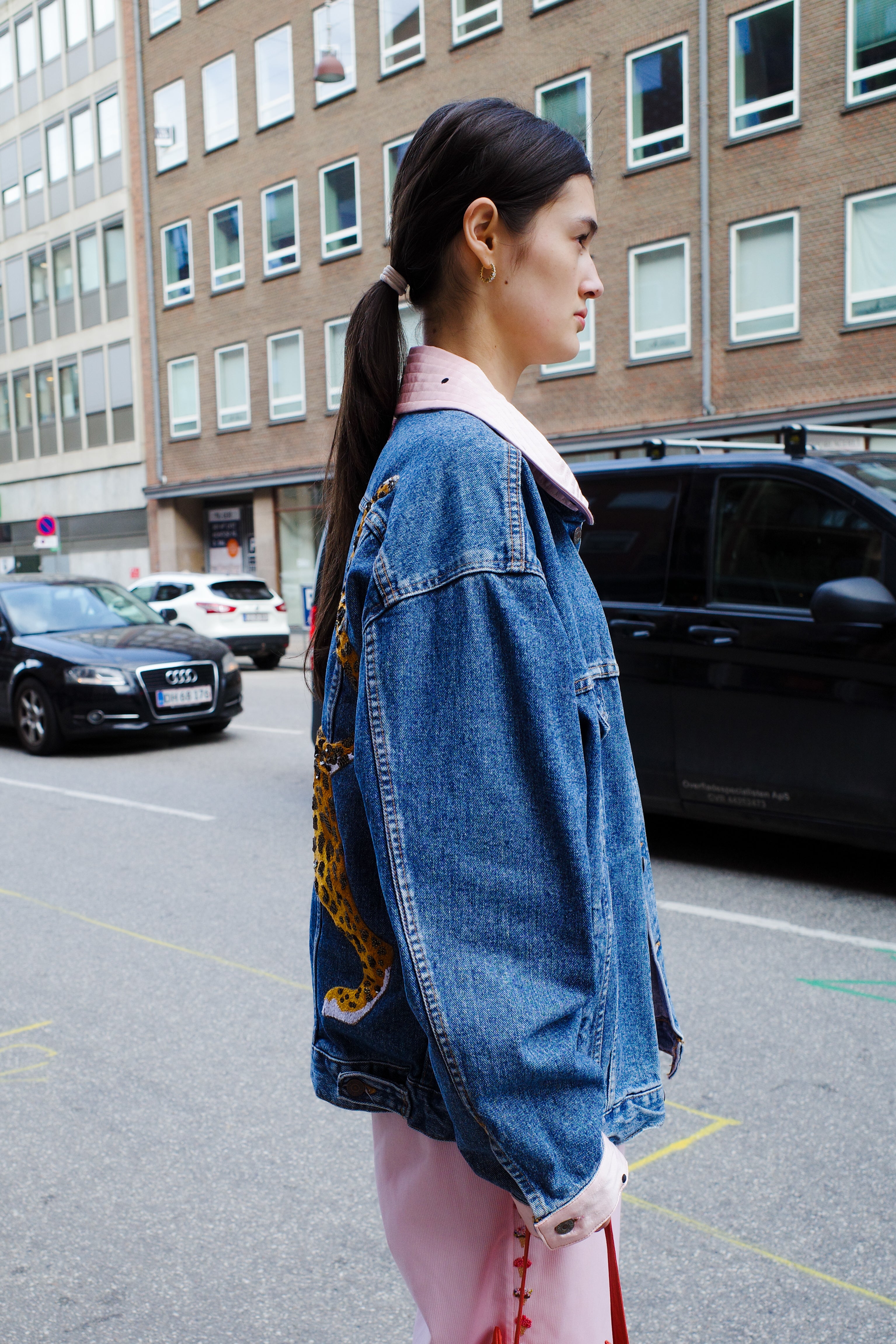 Upcycled Denim Jacket - leopard with bow