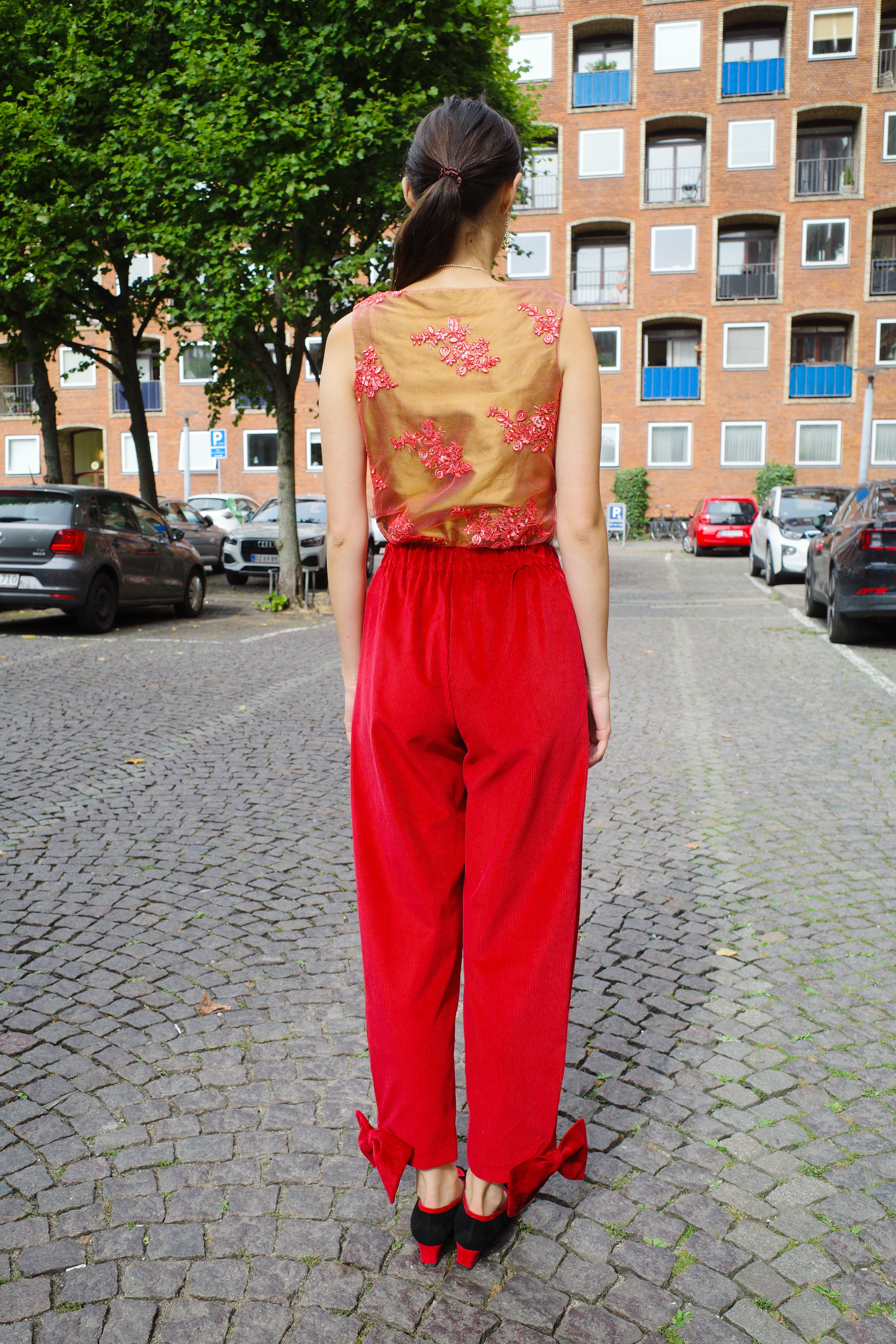 Coco Pants w. Bows Corduroy Red