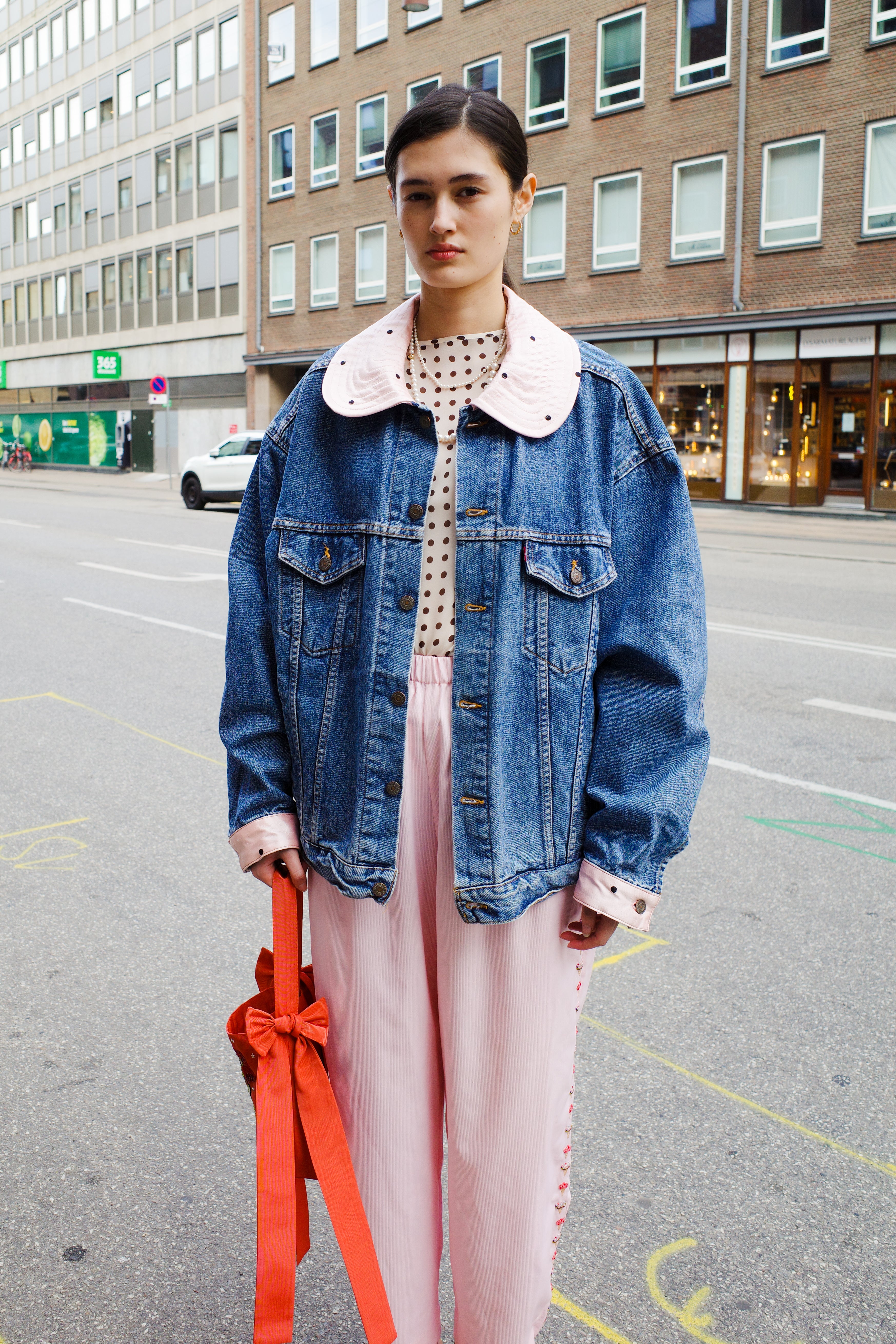 Upcycled Denim Jacket - leopard with bow