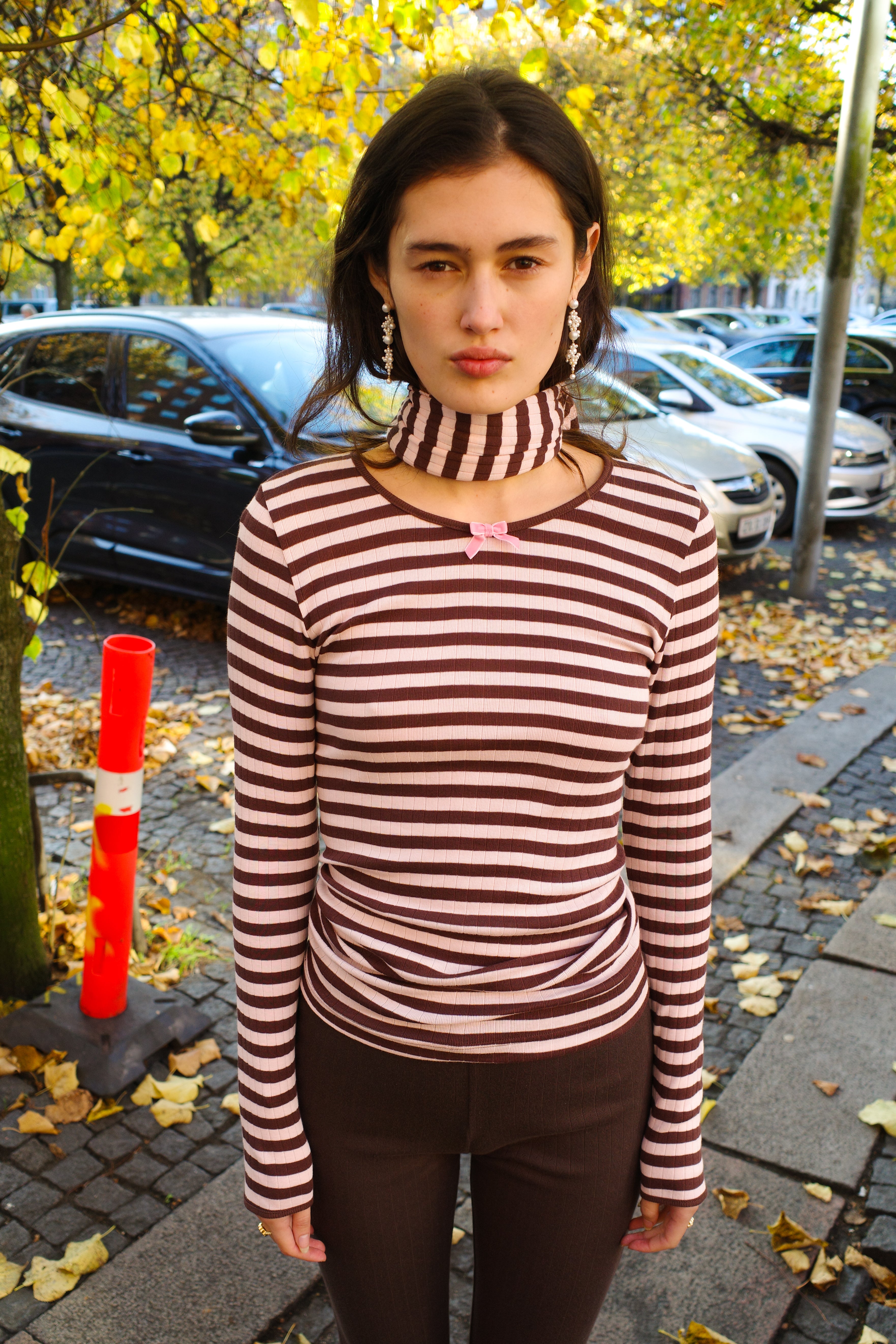 #101 T-shirt - Brown Pale Pink Stripe