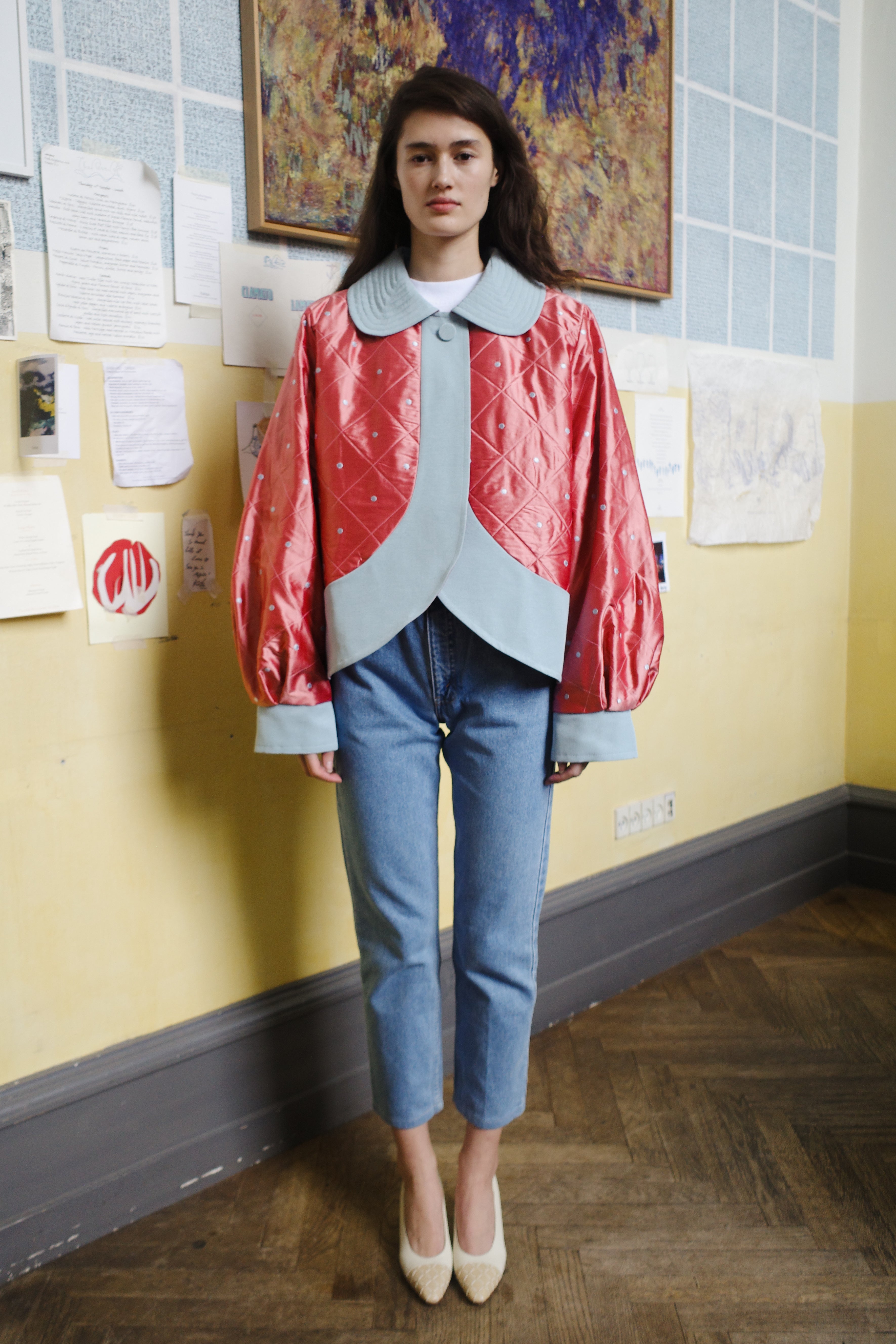 DAISY JACKET SILK PEACH BLUE DOTS