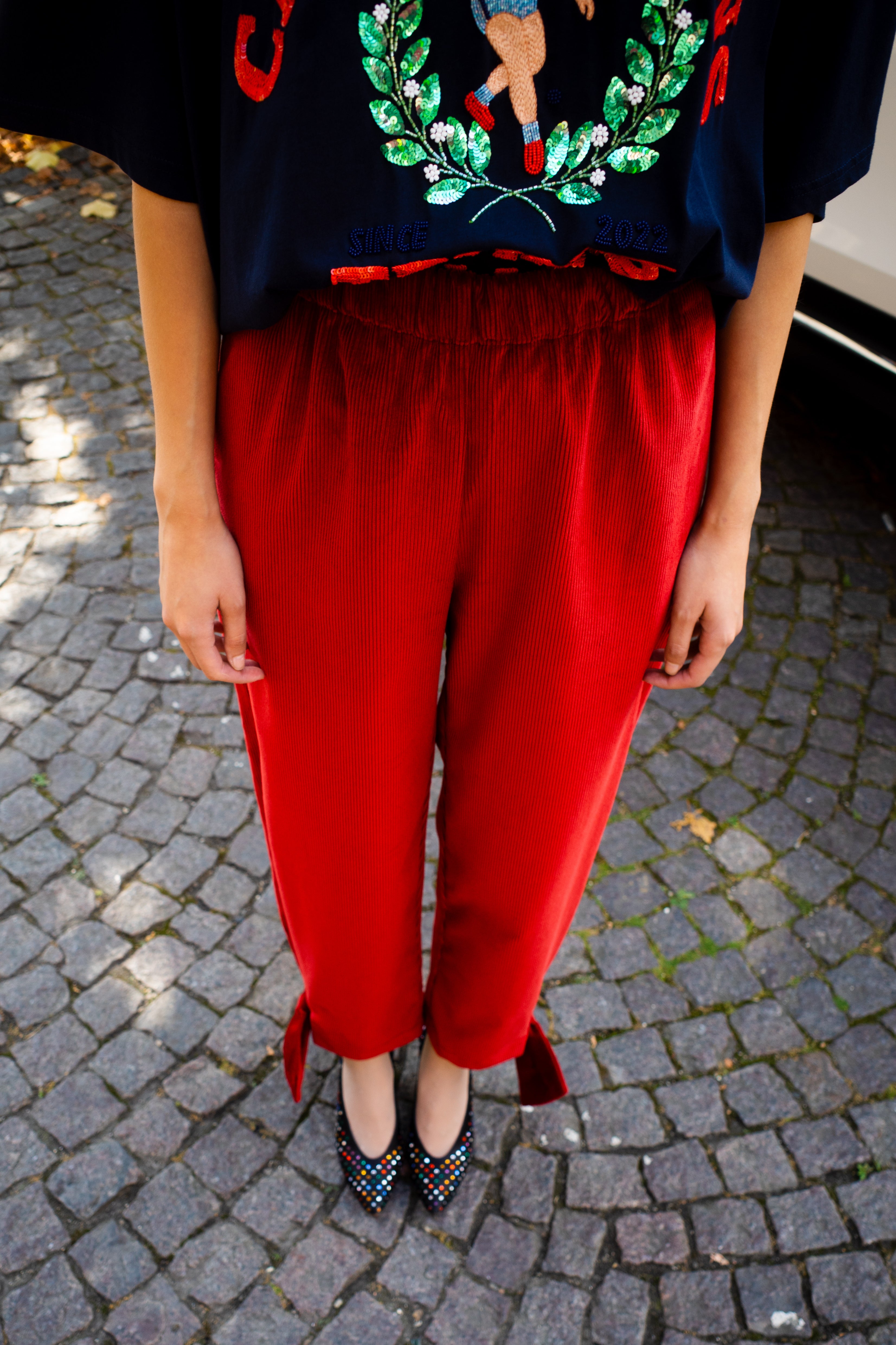 Coco Pants w. Bows Corduroy Red
