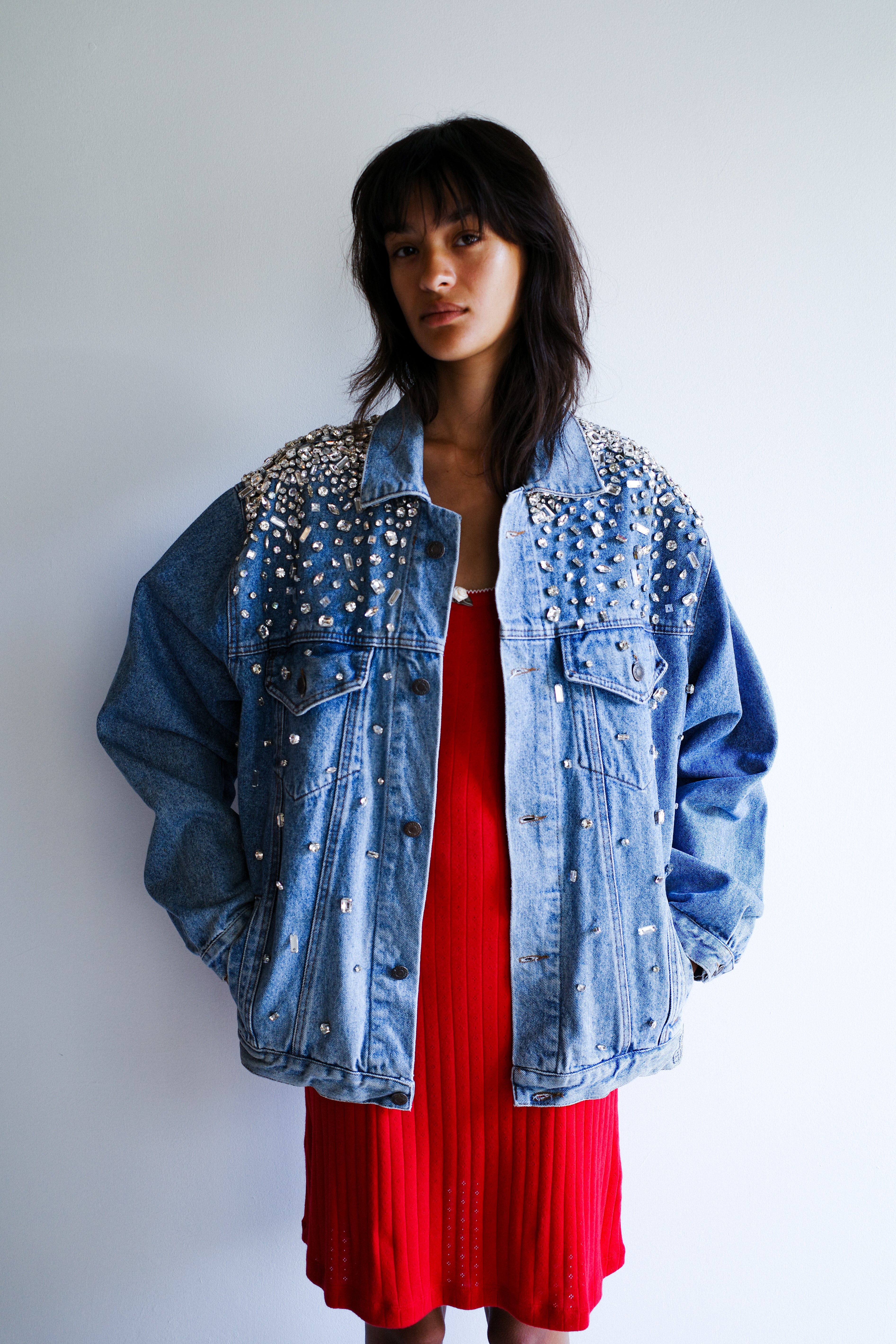 Upcycled Denim Jacket - Diamonds