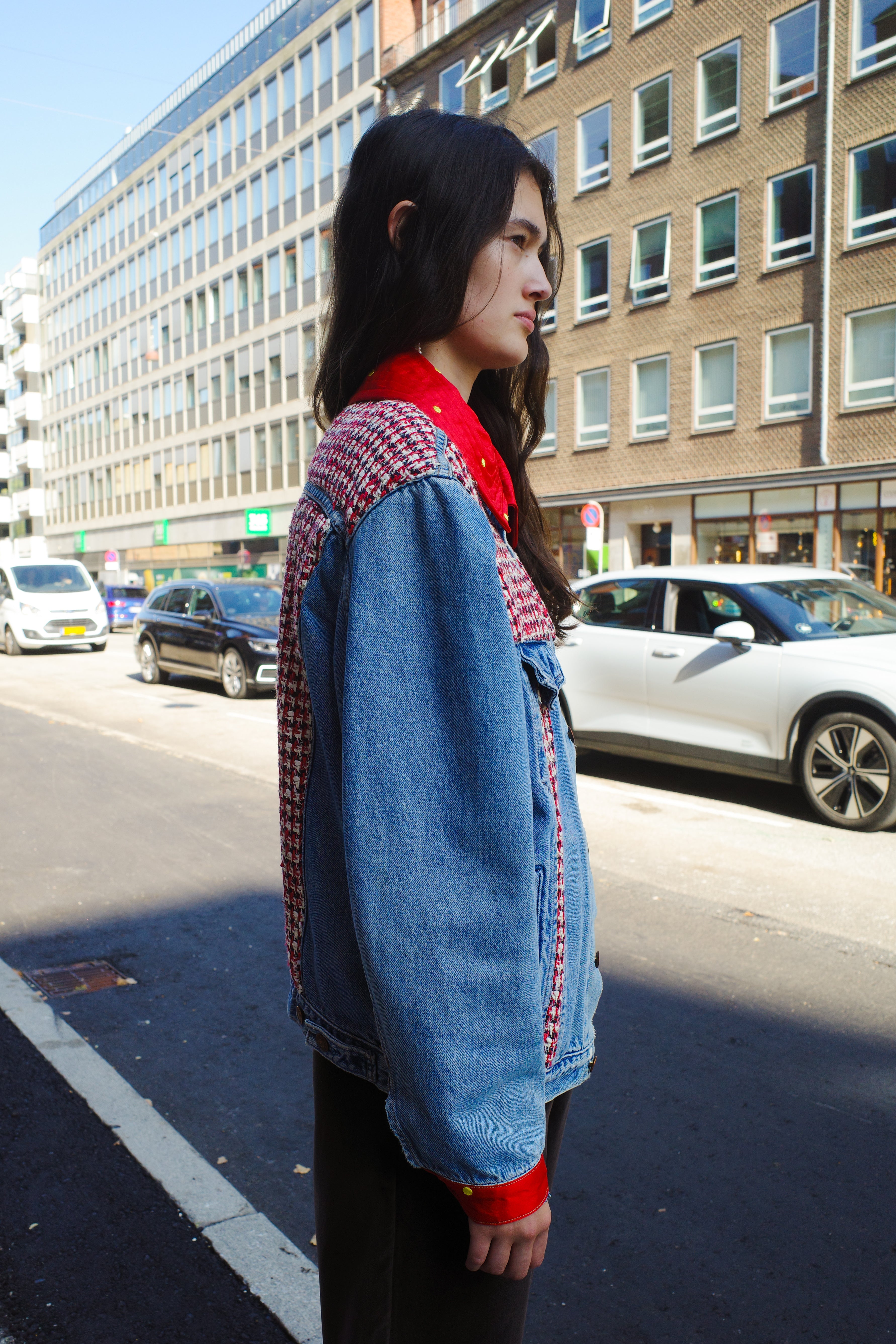 Upcycled Denim Jacket with deadstock Chanel fabric