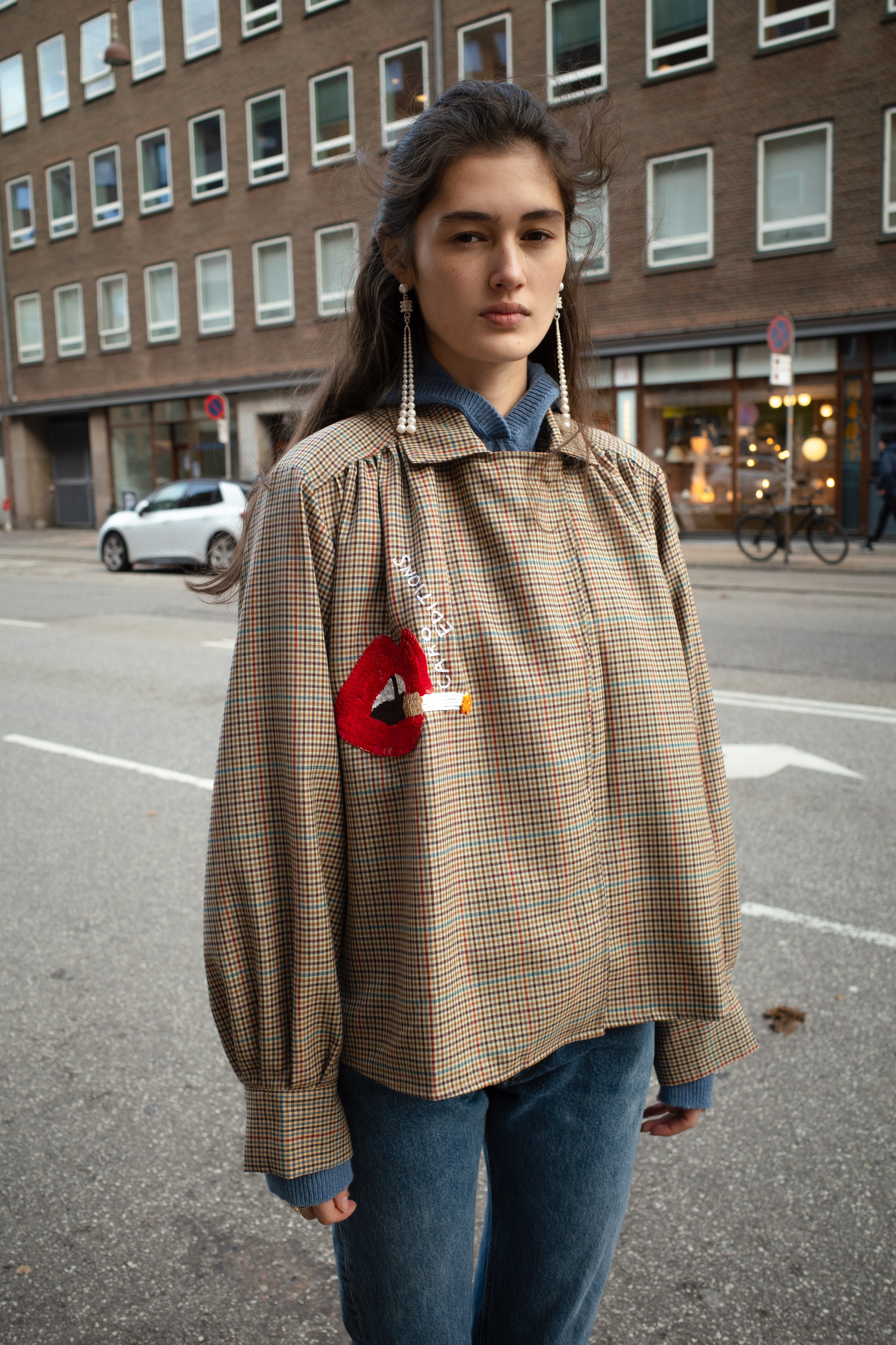 Bonsai Shirt - Tweed with Red Lips