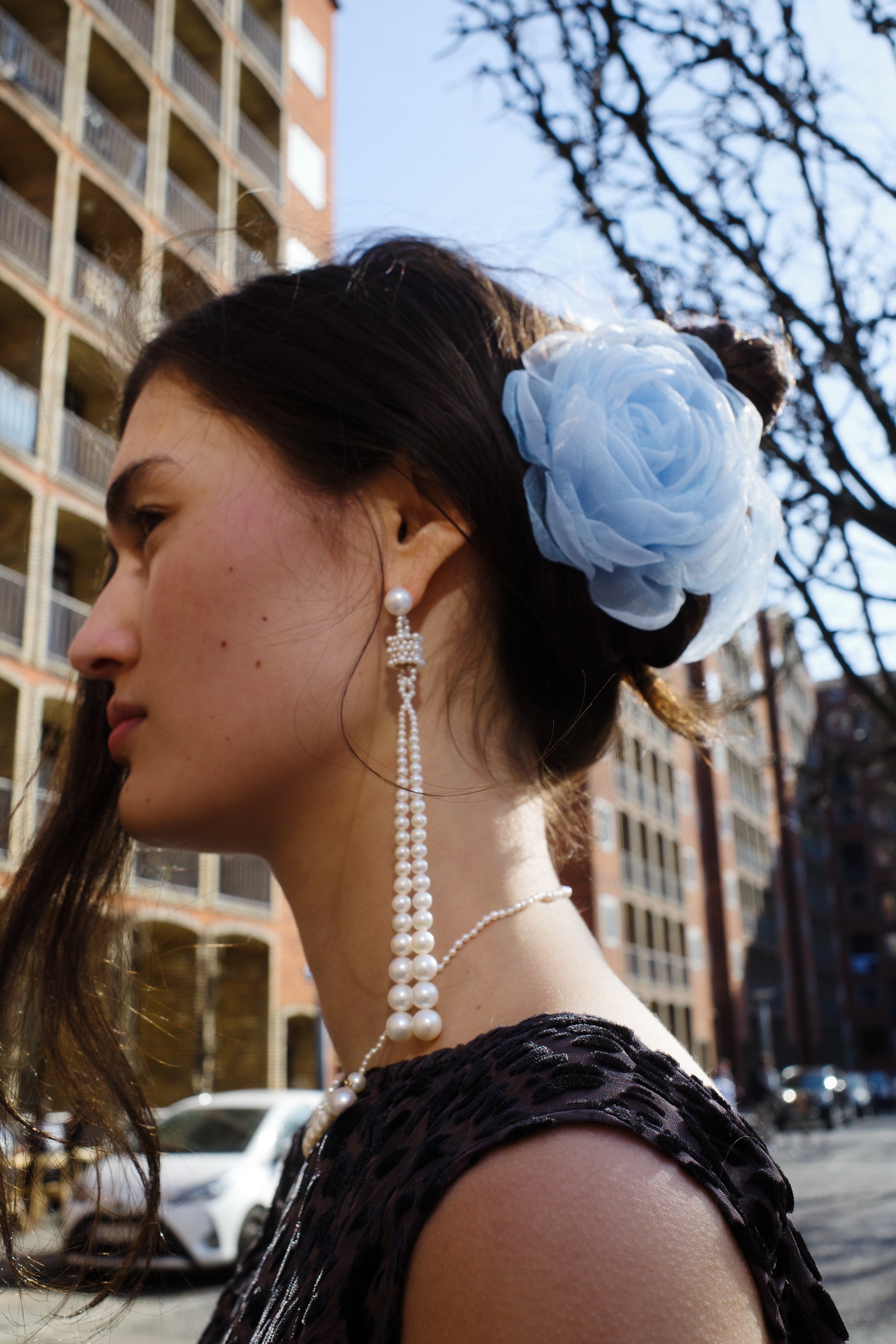 Tulle Rosie Hair Clip - Pale Blue