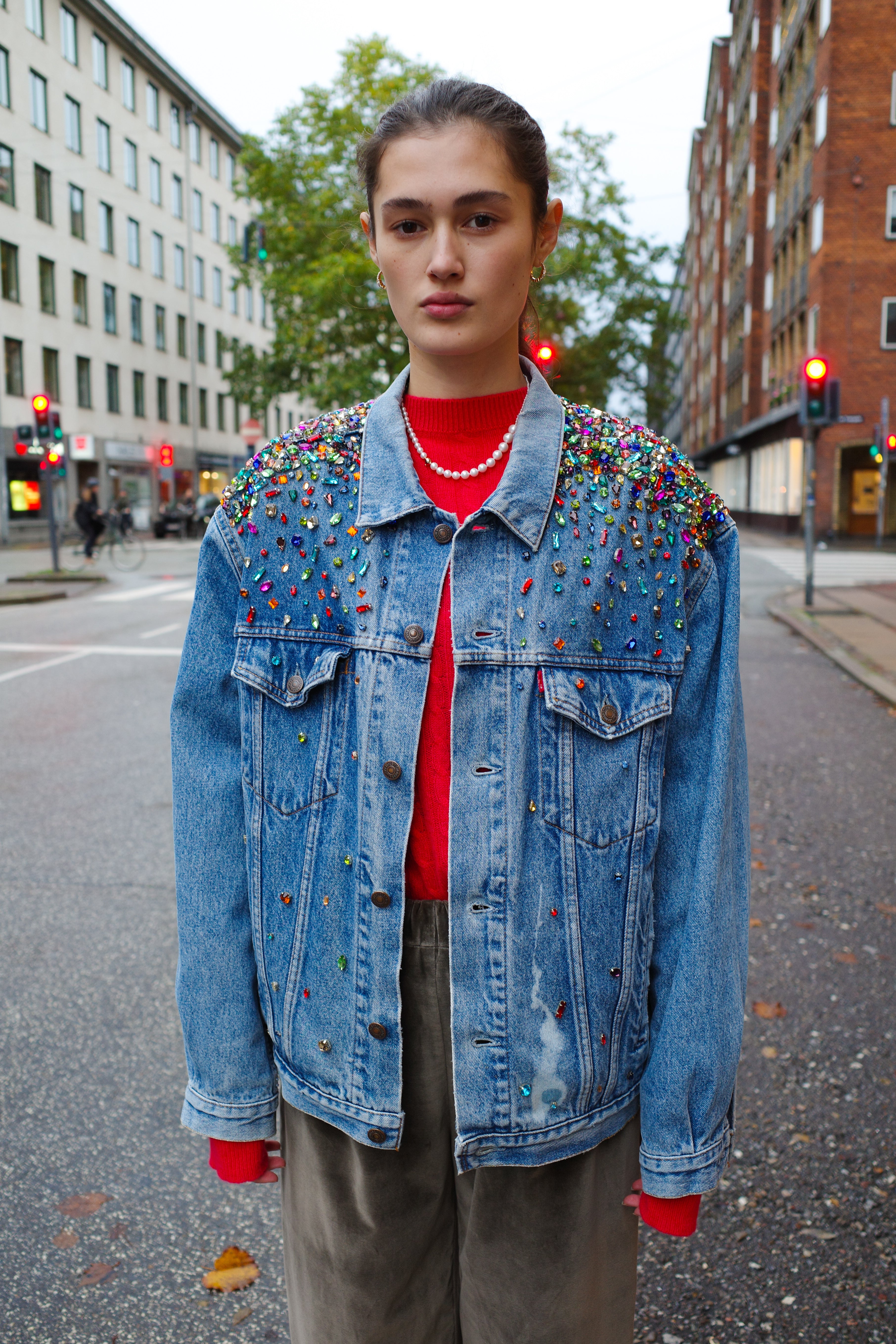 Upcycled Denim Jacket - Diamonds