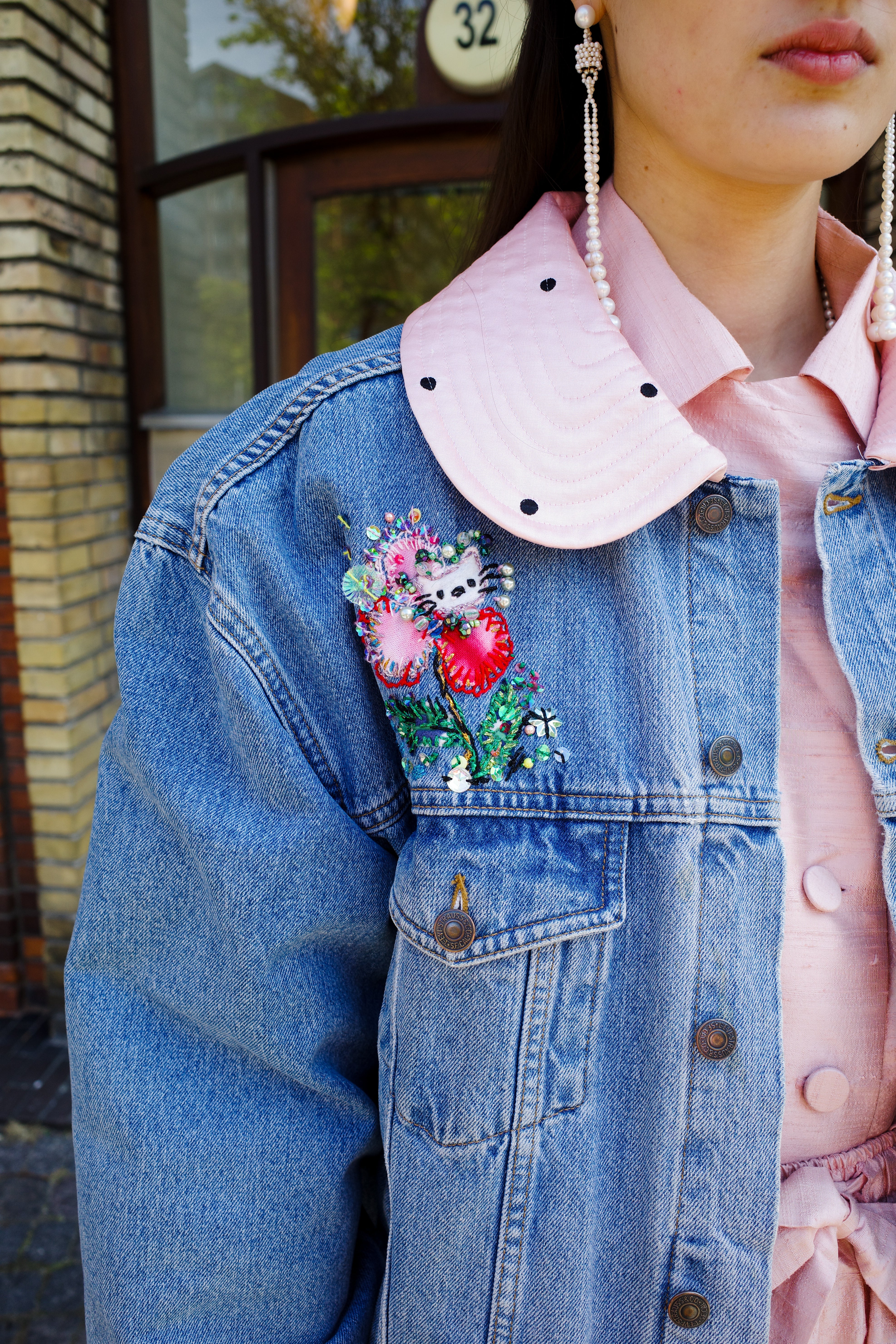 Upcycled Denim Jacket - Hallo Kitty