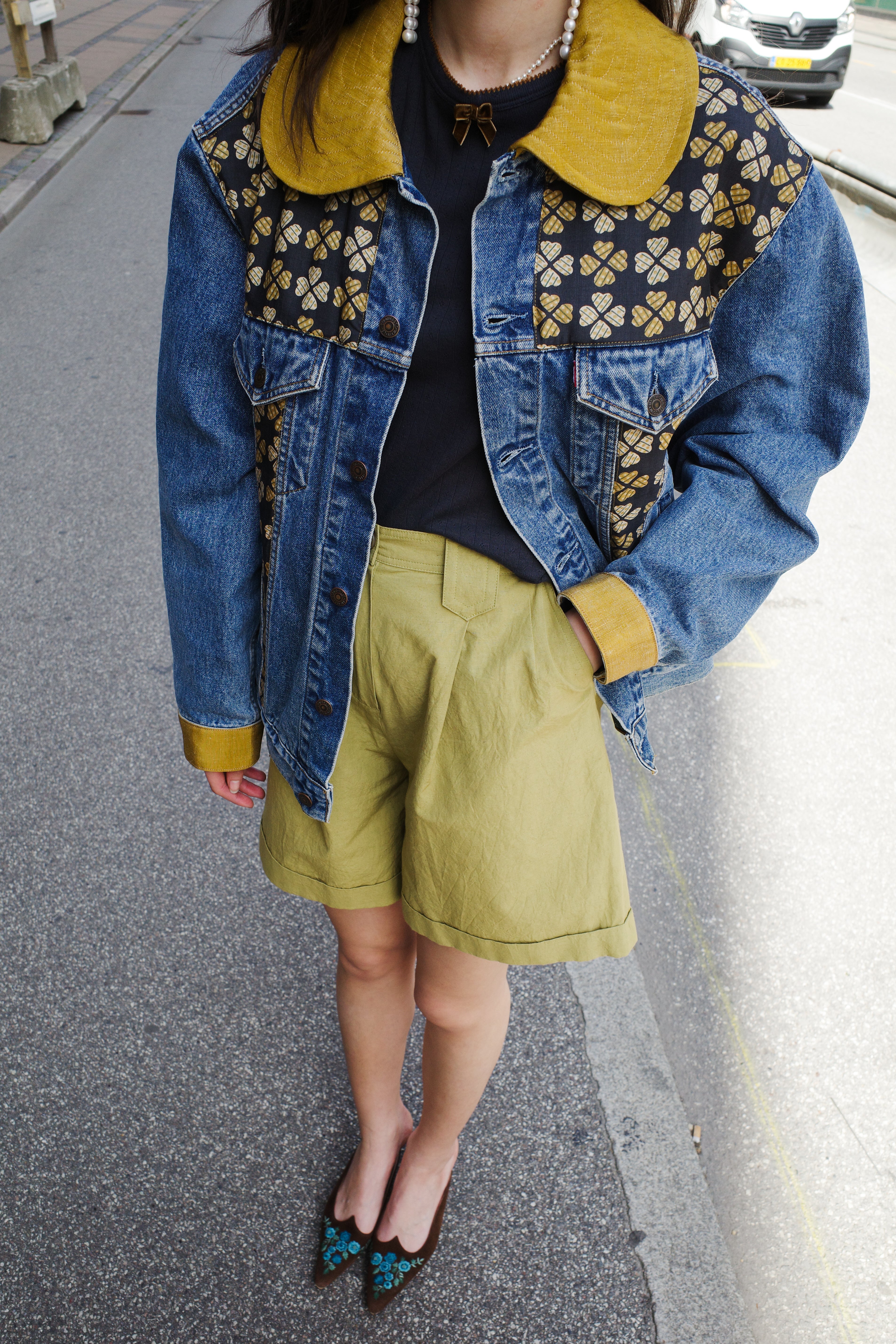 Upcycled Denim Jacket with deadstock Vintage Yves Saint Laurent fabric