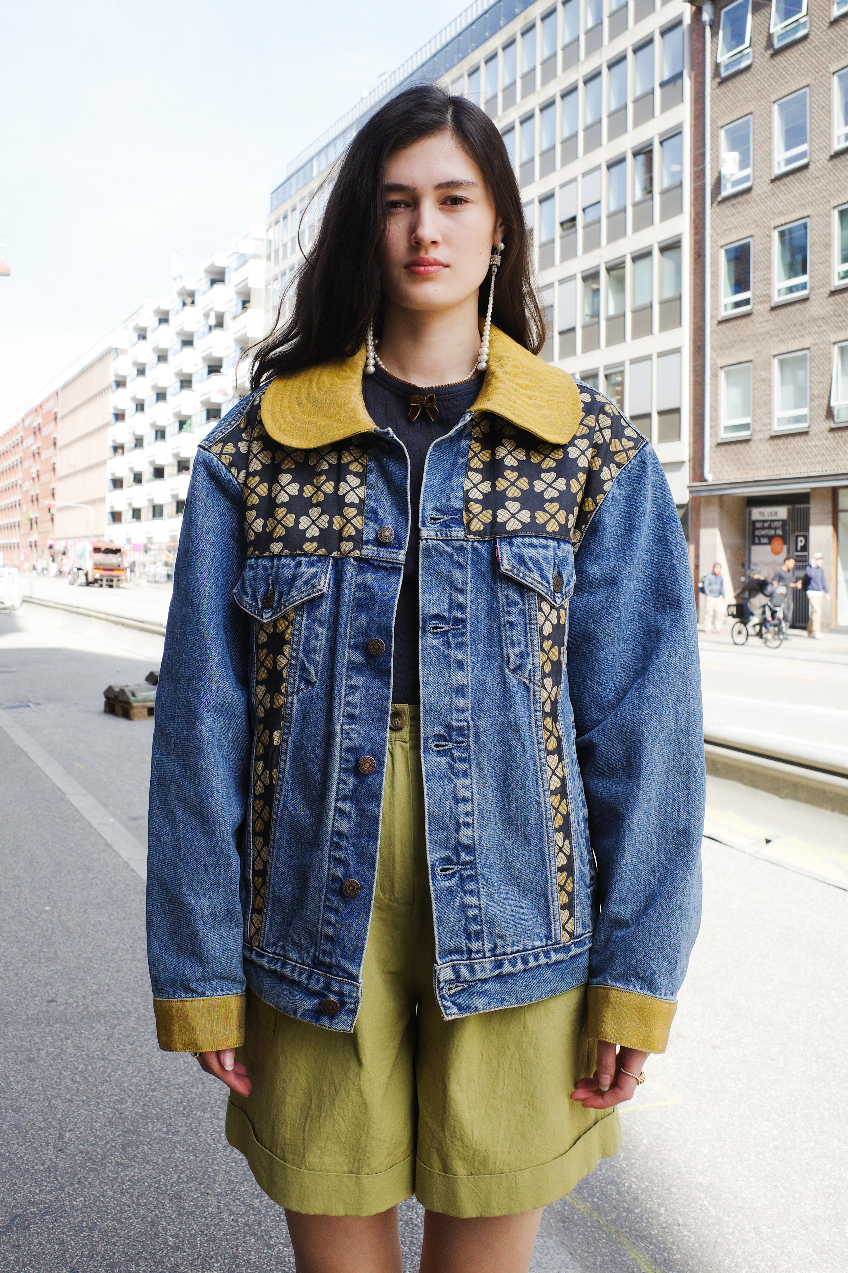Upcycled Denim Jacket with deadstock Vintage Yves Saint Laurent fabric