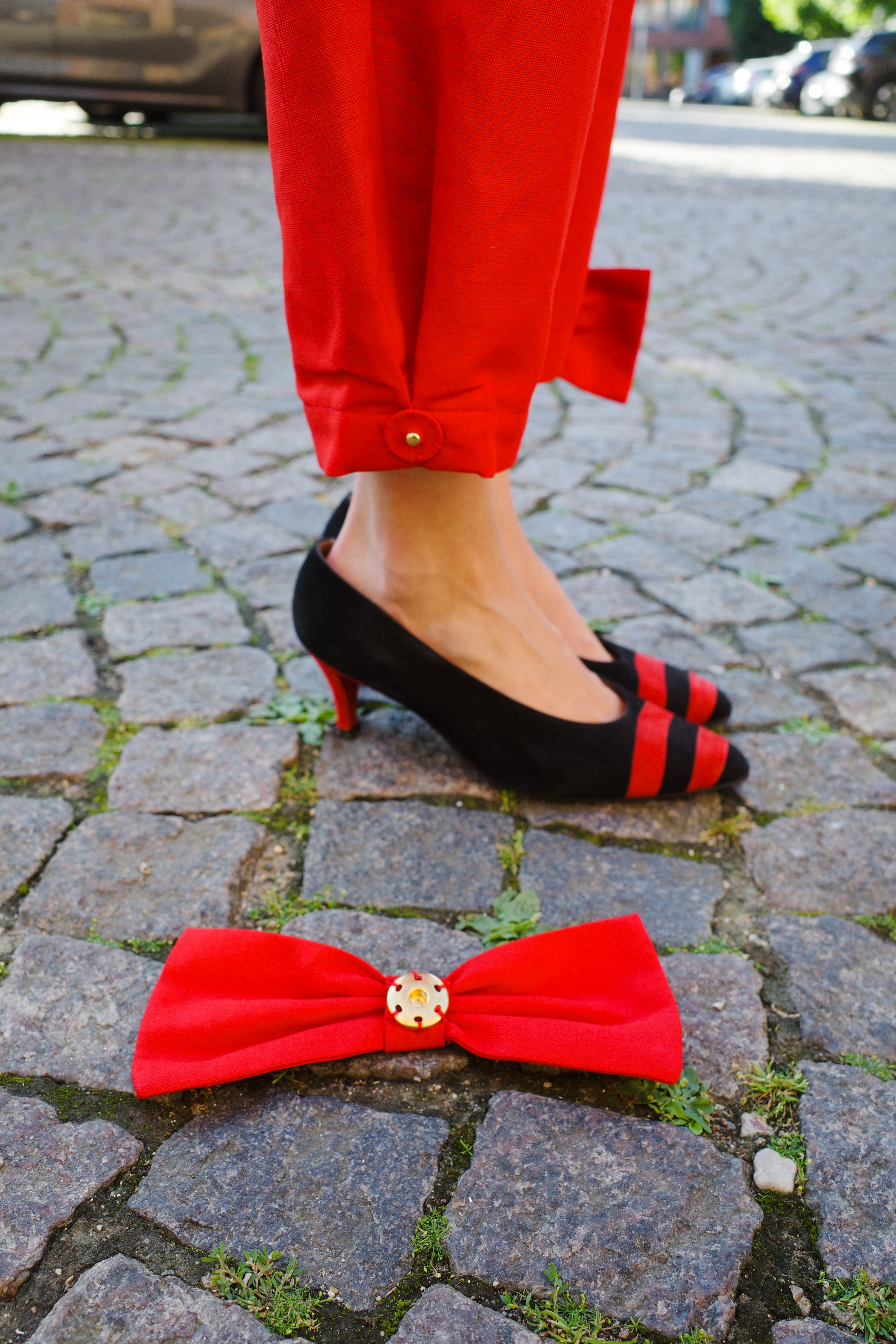 Coco Pants with Bows Red Linen