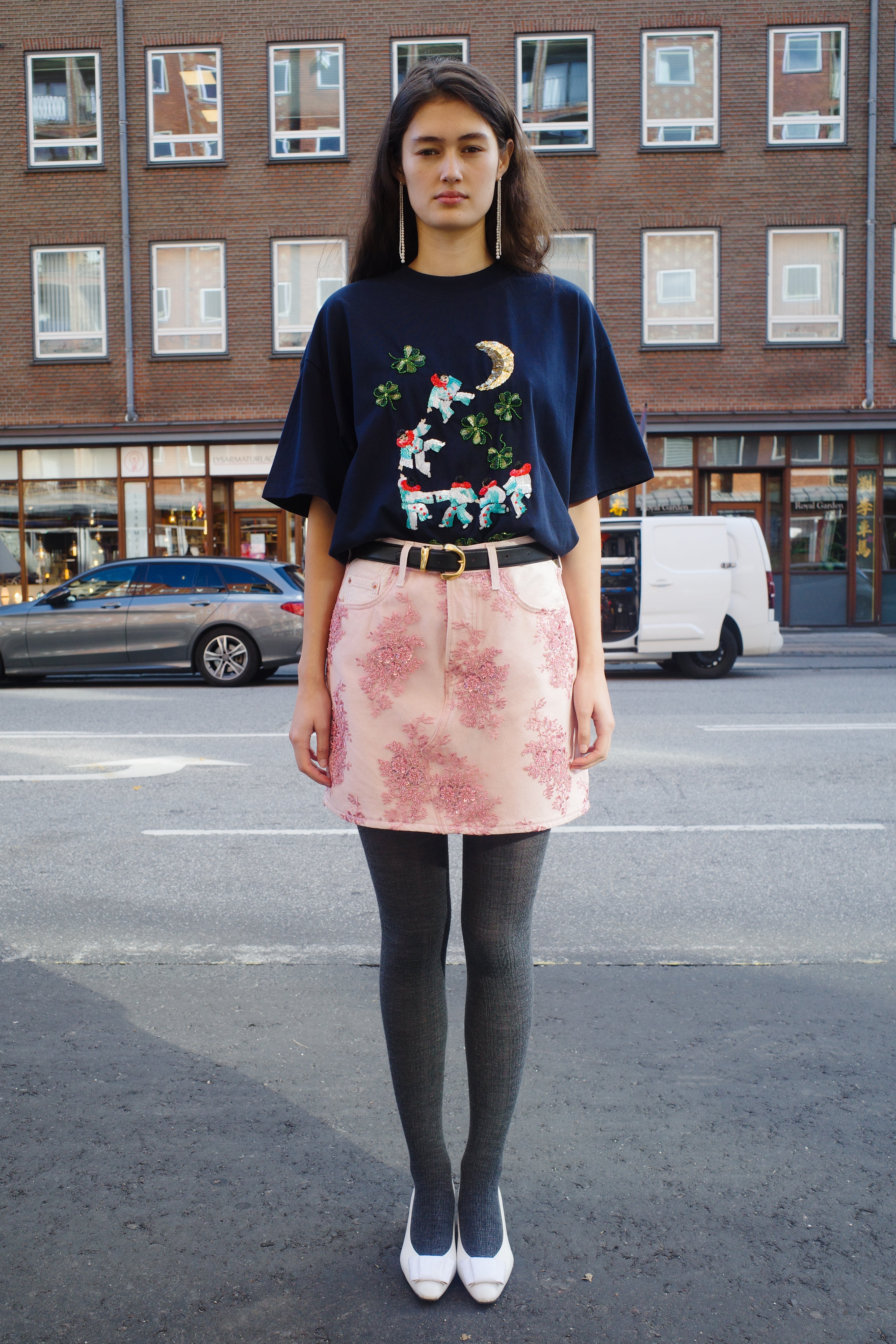 Upcycled Levi’s Denim Skirt with French Lace.