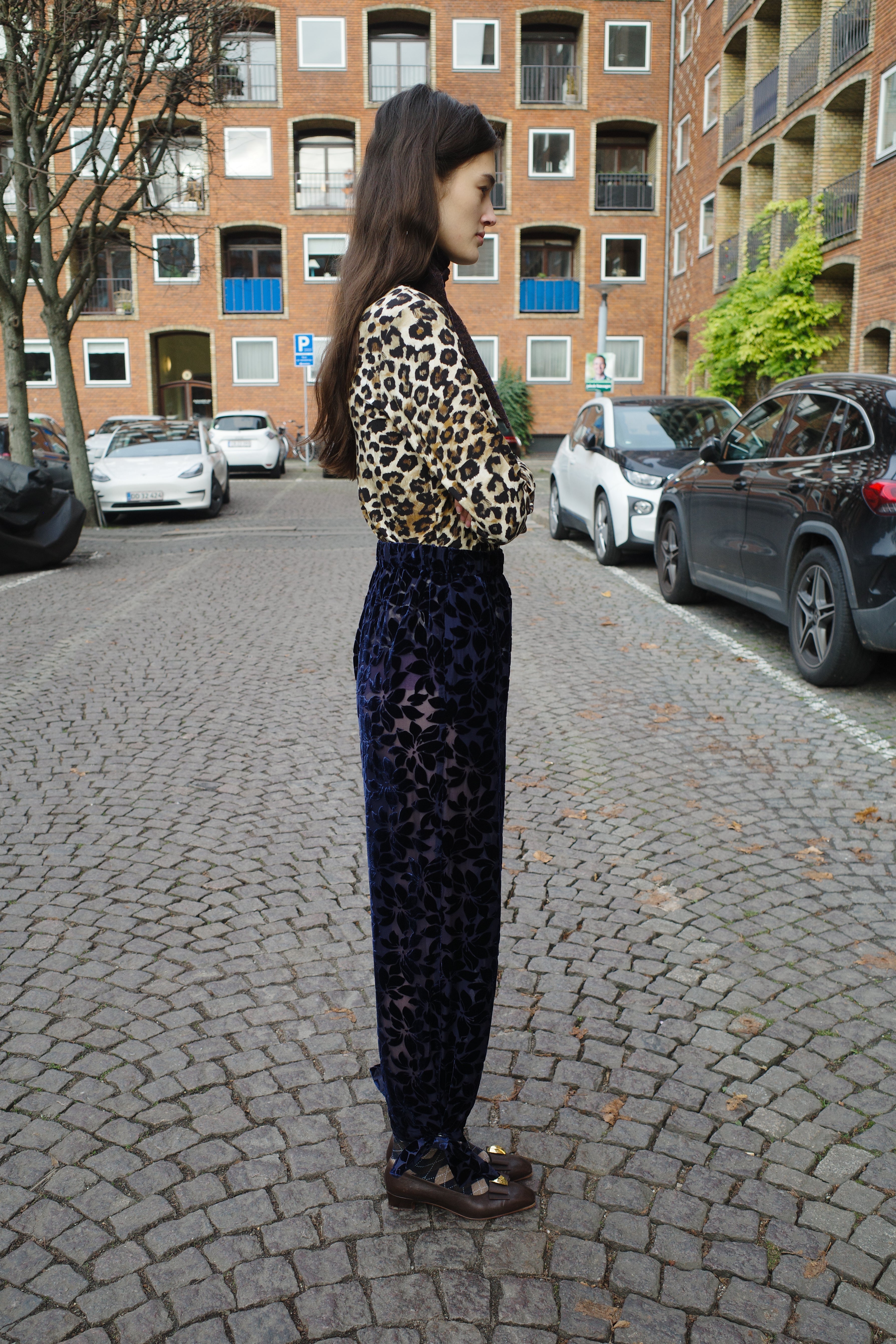 Coco Pants w. Bows Floral Velvet Midnight Blue