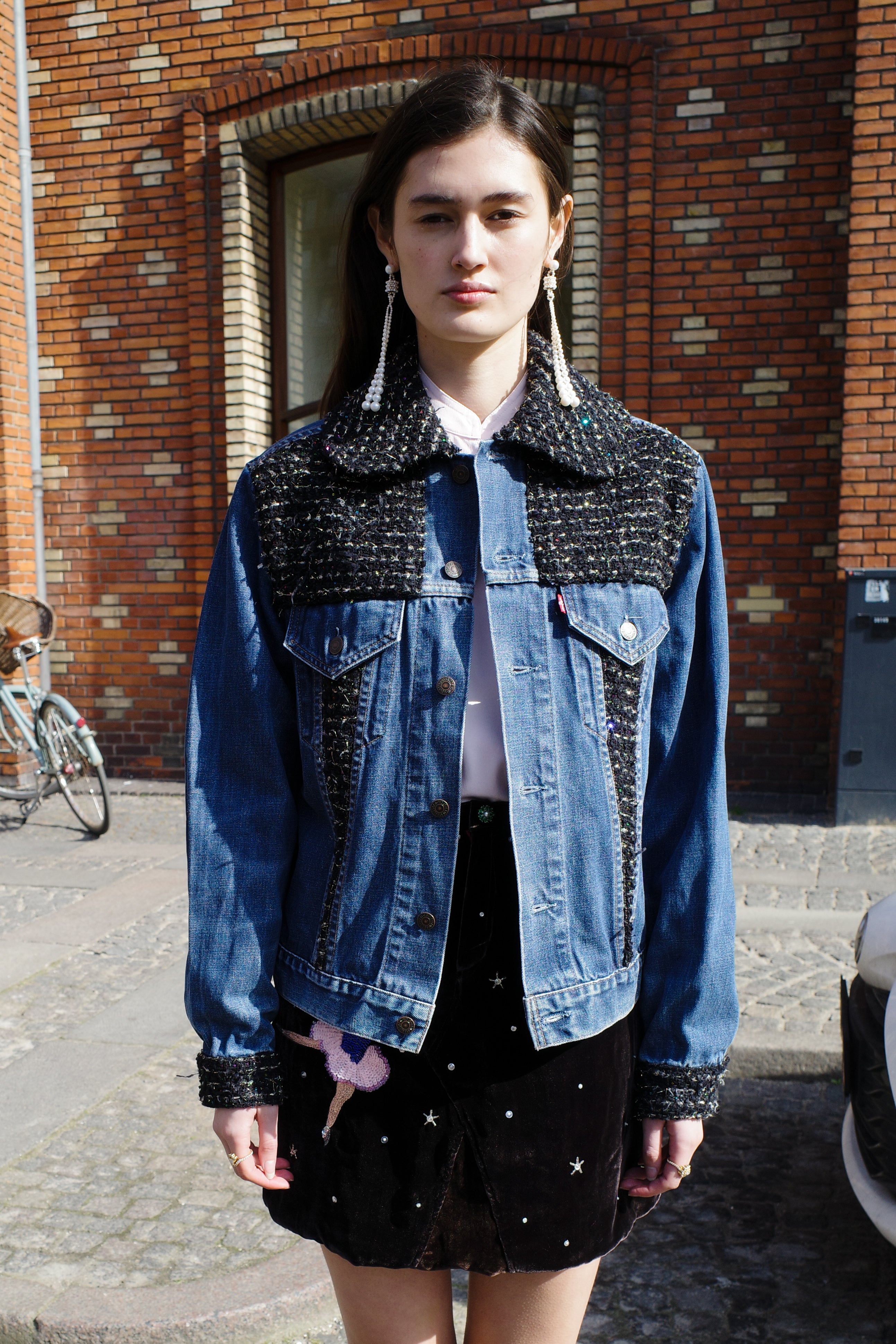 Upcycled Denim Jacket with deadstock Chanel fabric