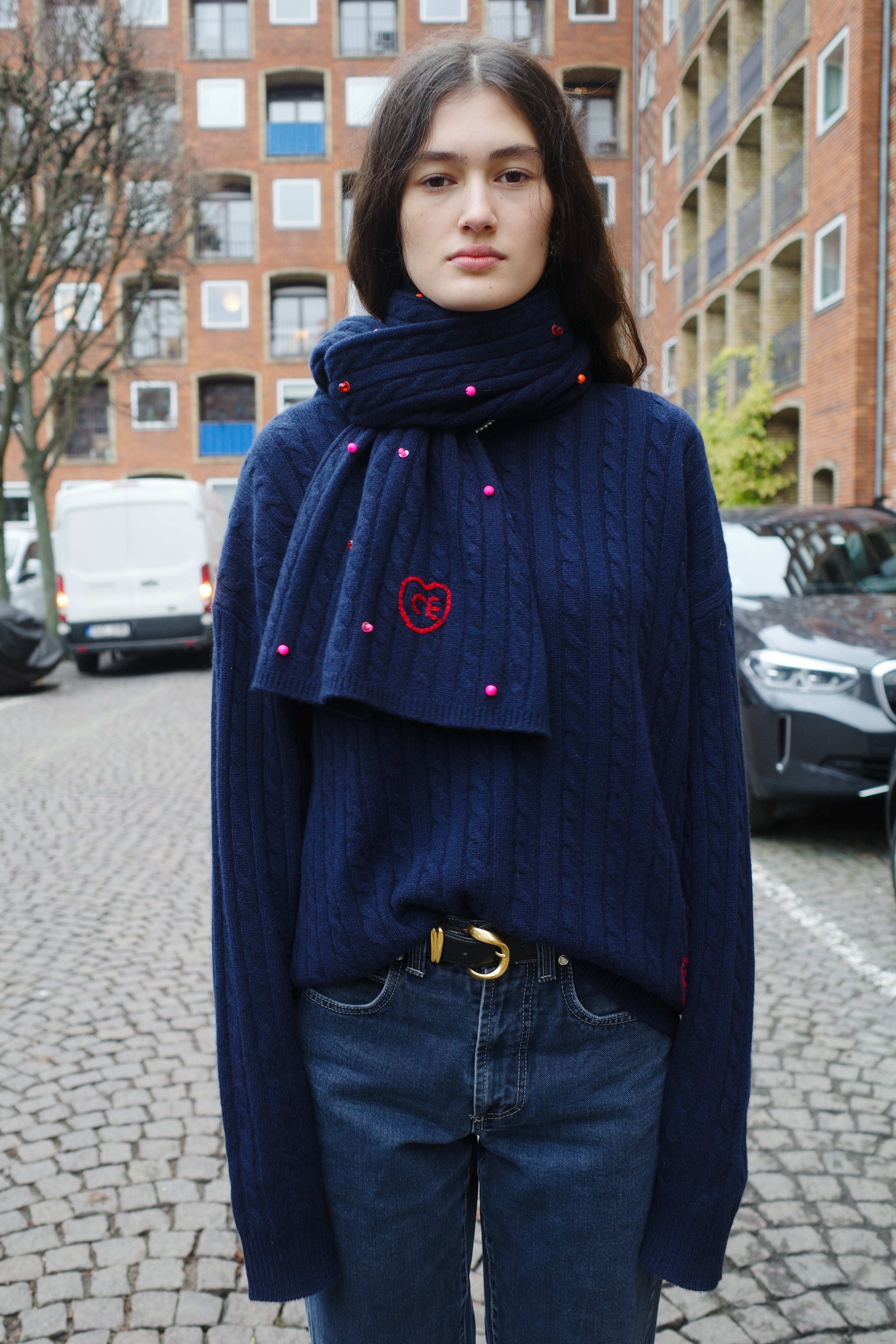 Liva Cable Scarf Cashmere - one of a kind