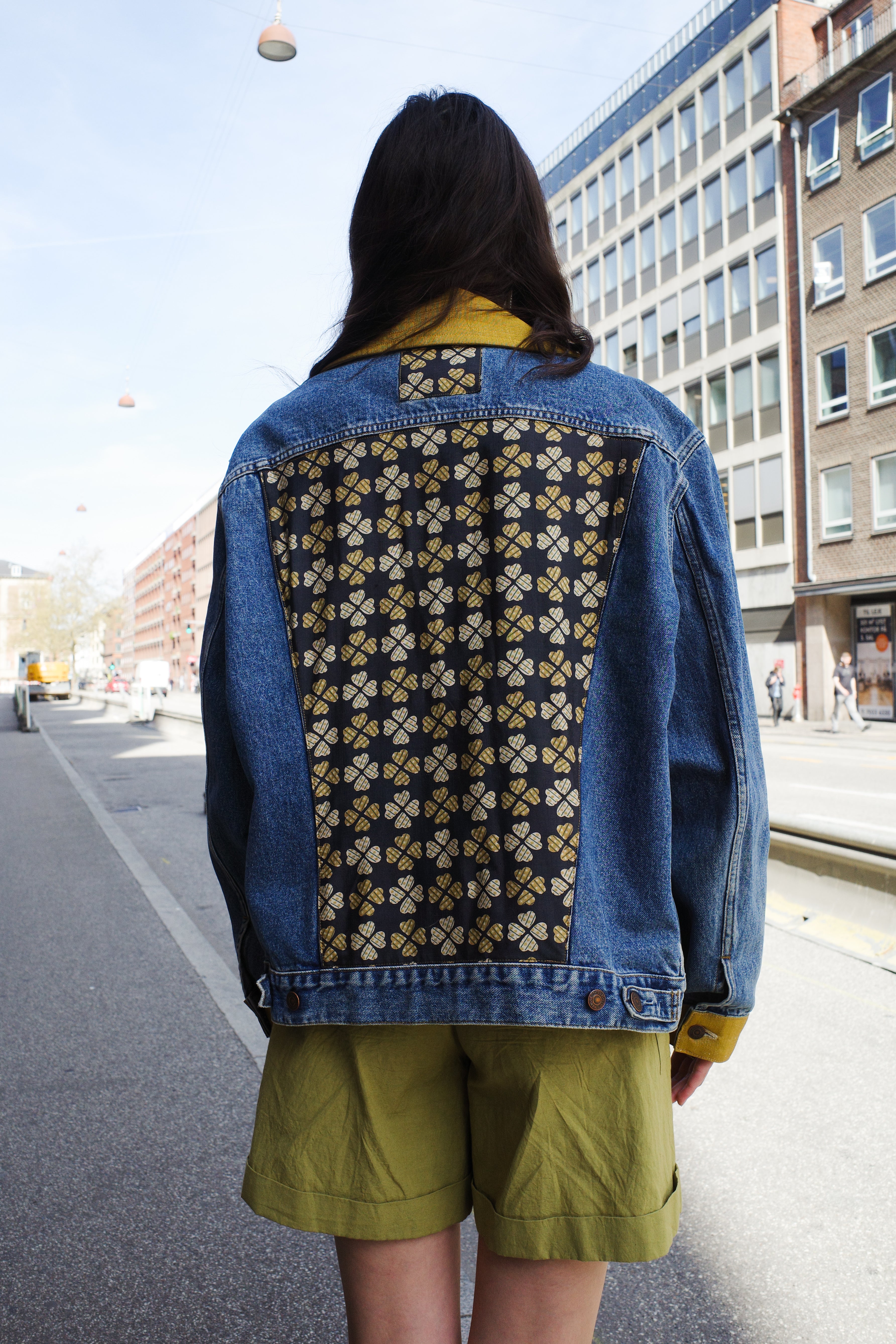 Upcycled Denim Jacket with deadstock Vintage Yves Saint Laurent fabric