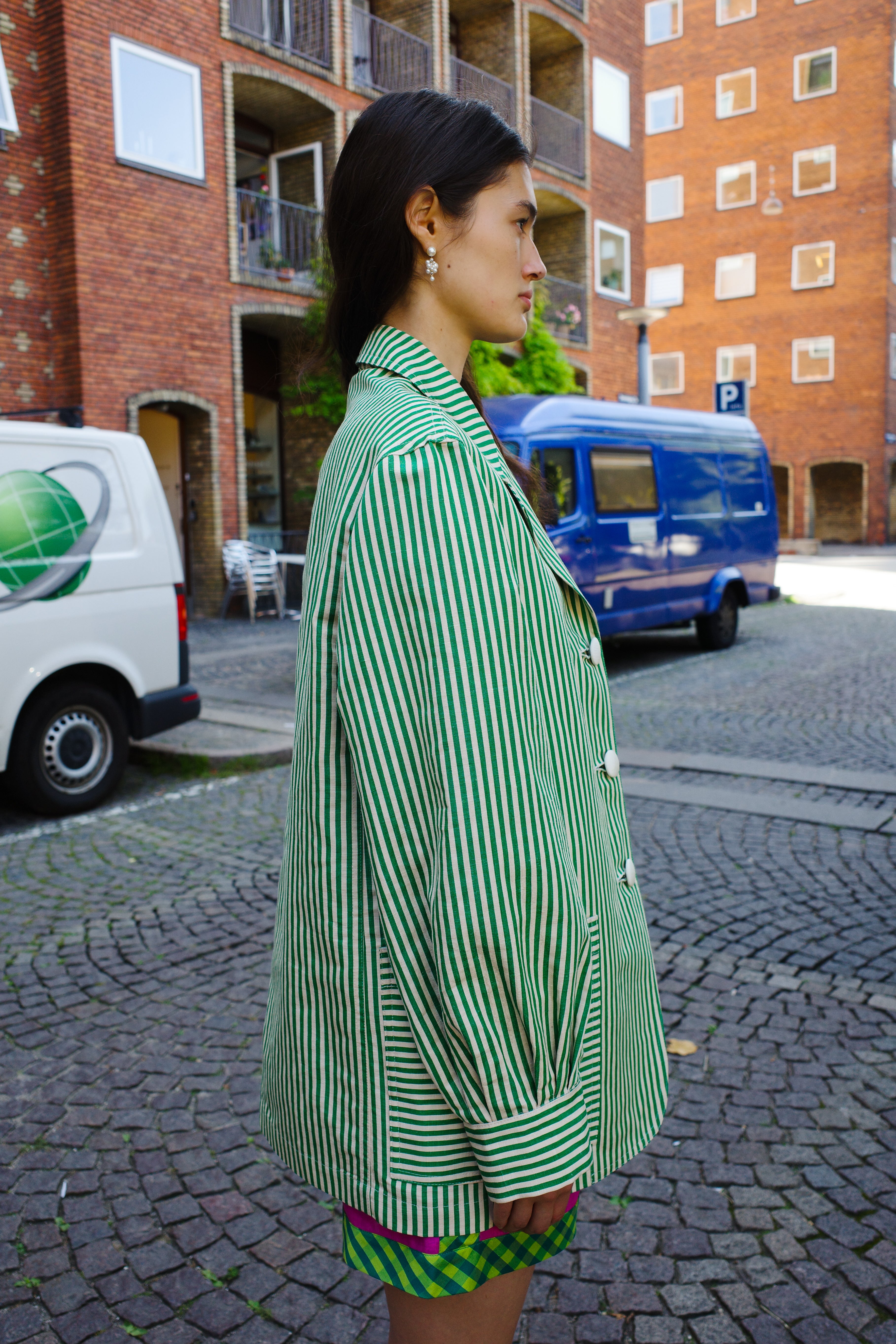 Frederik Jacket Helena Blanche Green/White Stripe