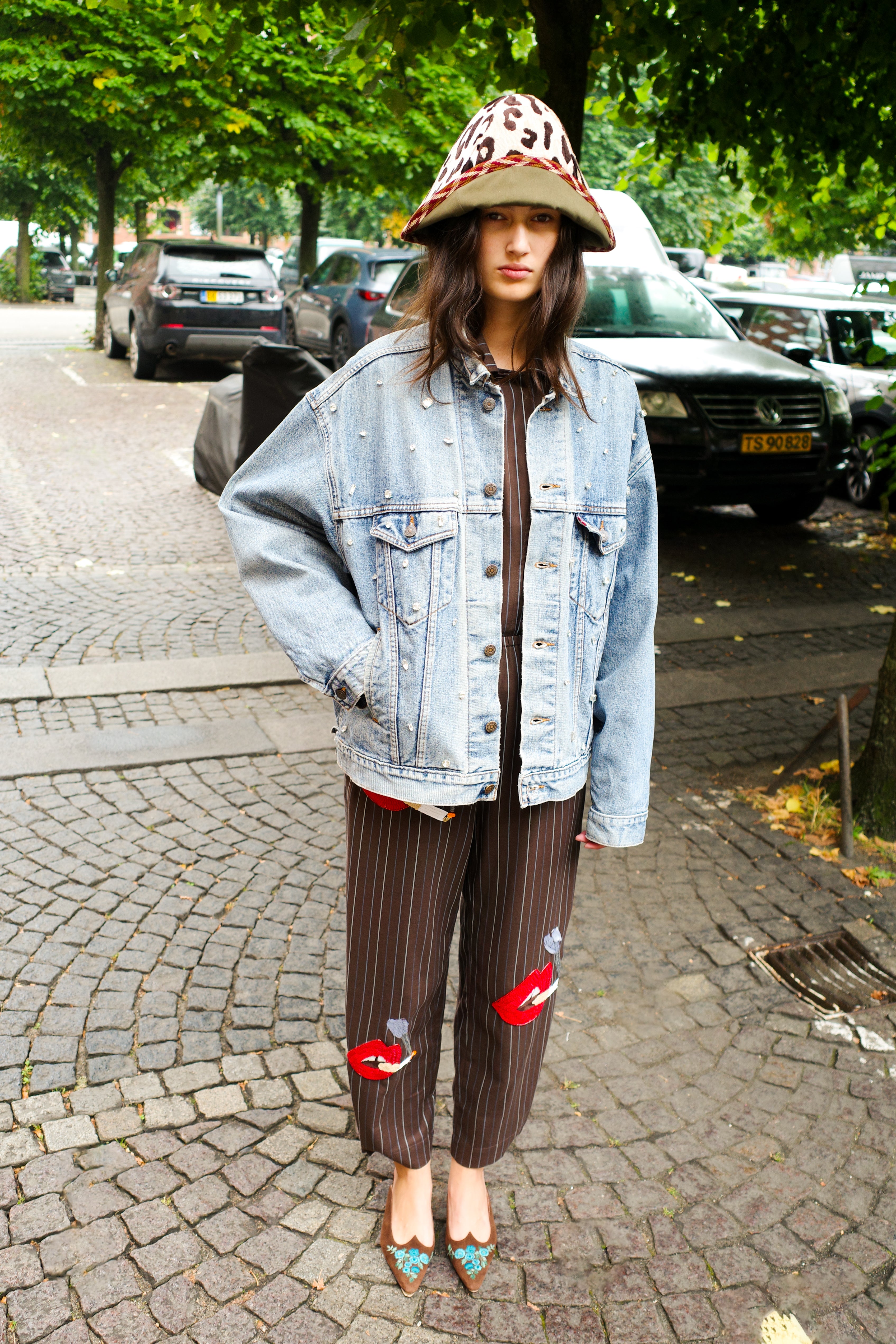 Upcycled Denim Jacket - Red Lips Smoking