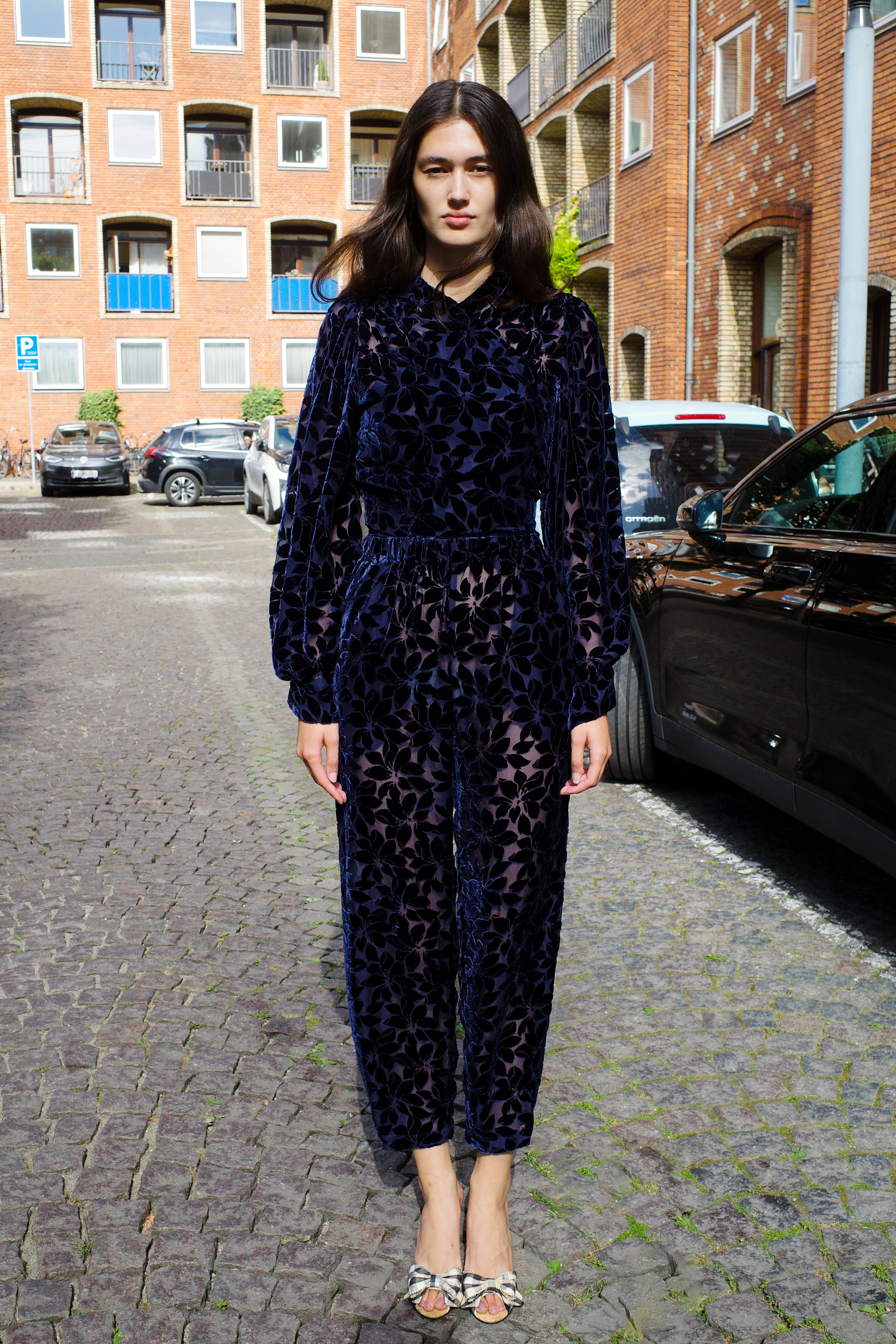 Coco Pants w. Bows Floral Velvet Midnight Blue