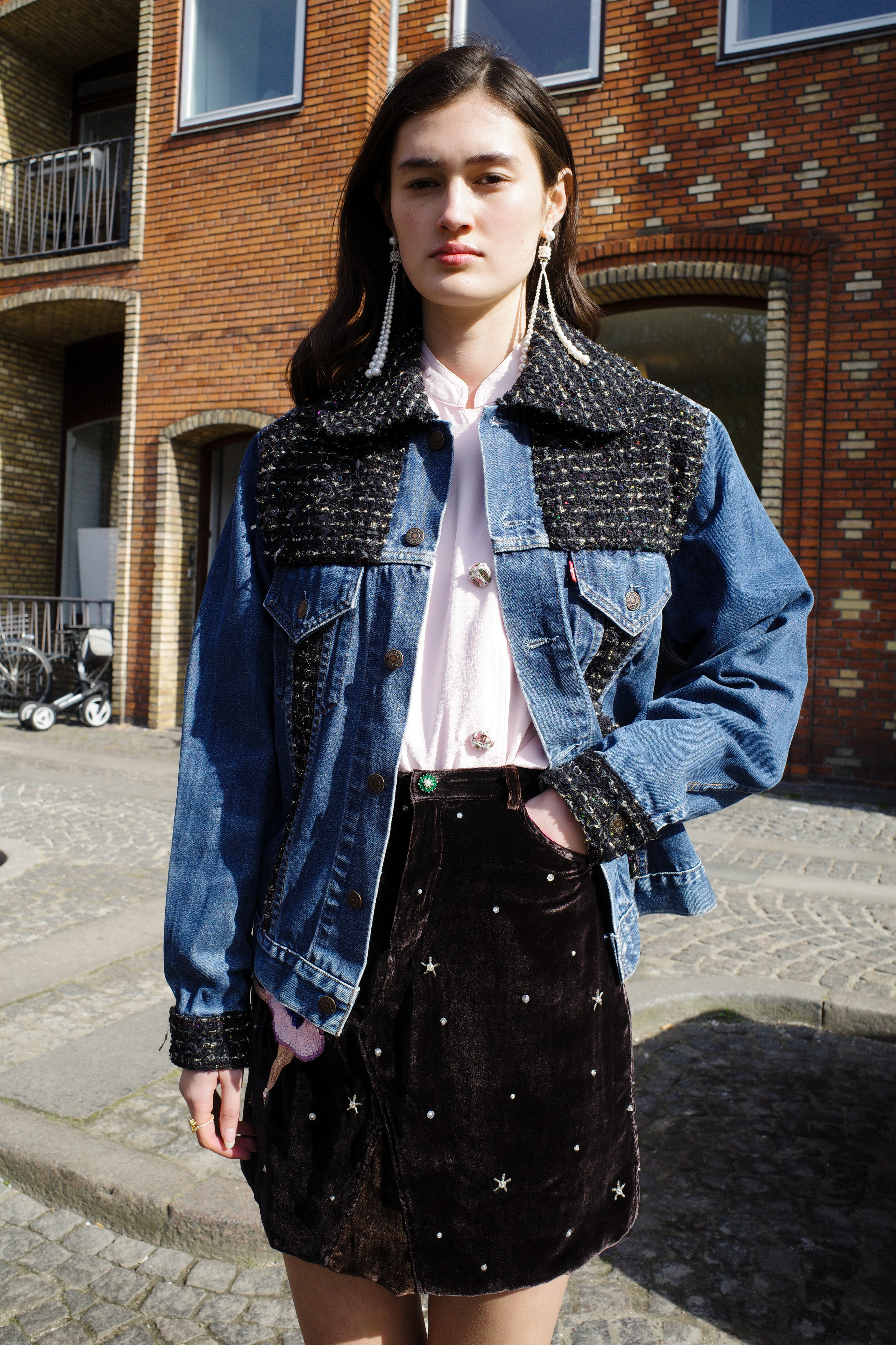 Upcycled Denim Jacket with deadstock Chanel fabric