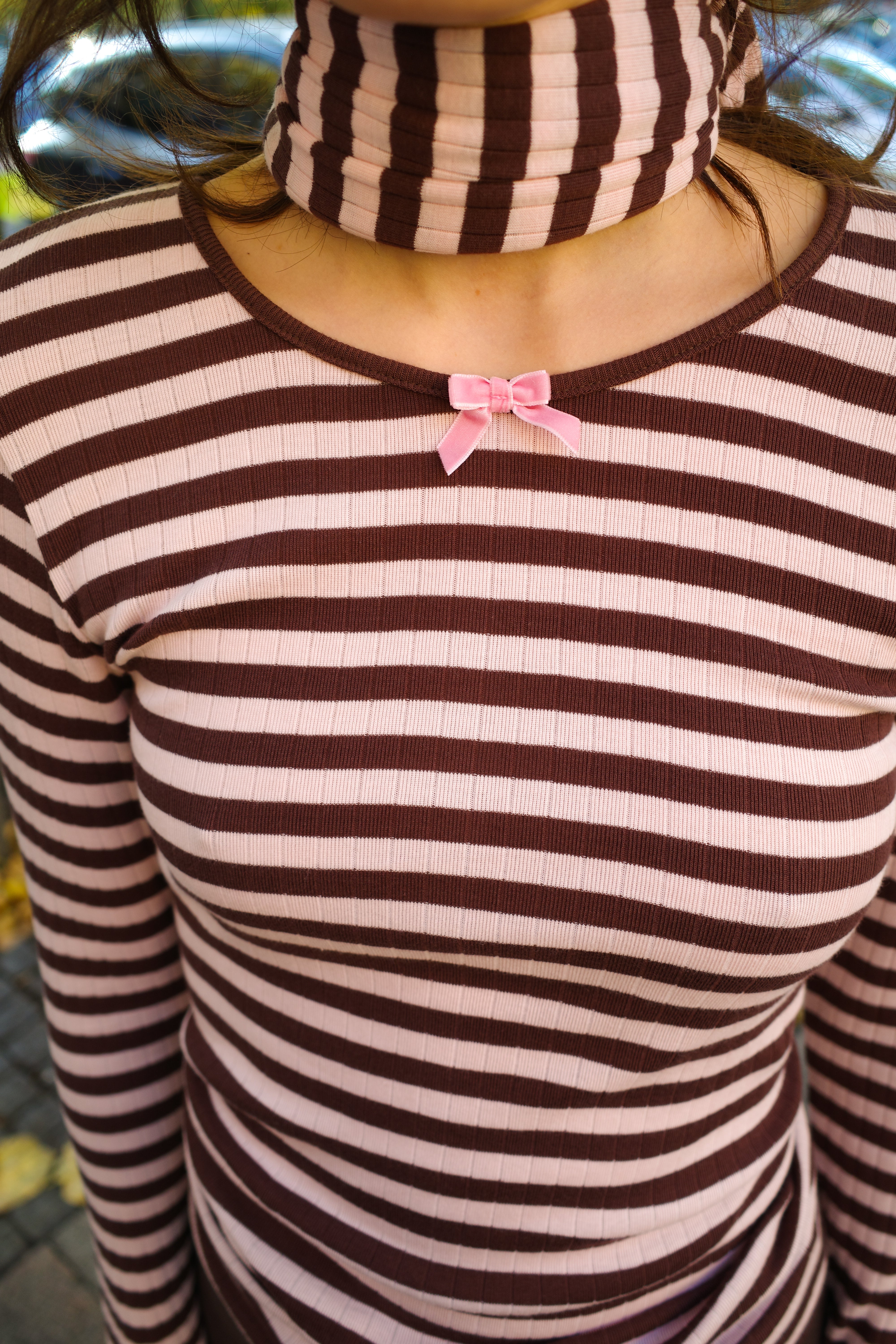 #101 T-shirt - Brown Pale Pink Stripe