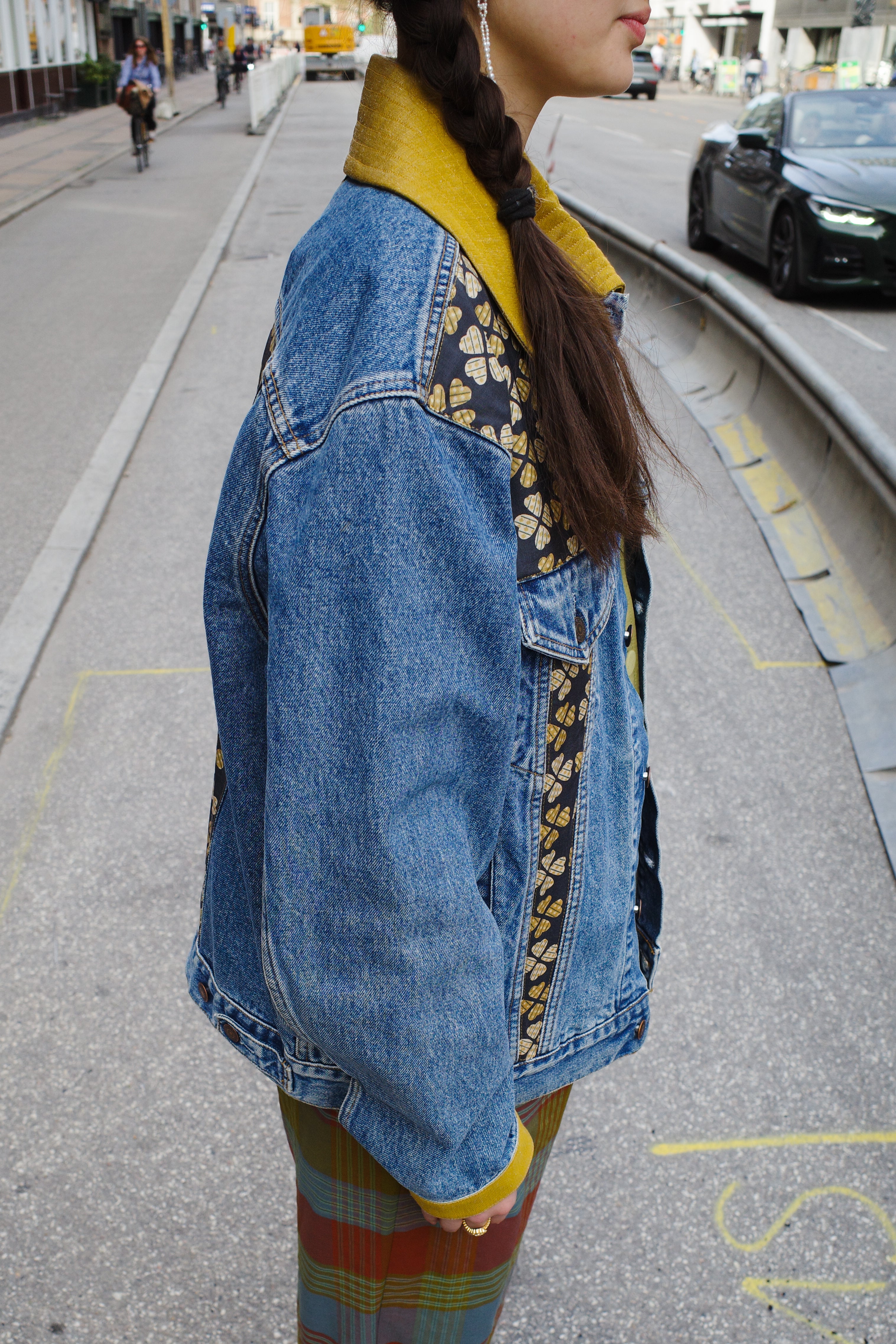 Upcycled Denim Jacket with deadstock Vintage Yves Saint Laurent fabric