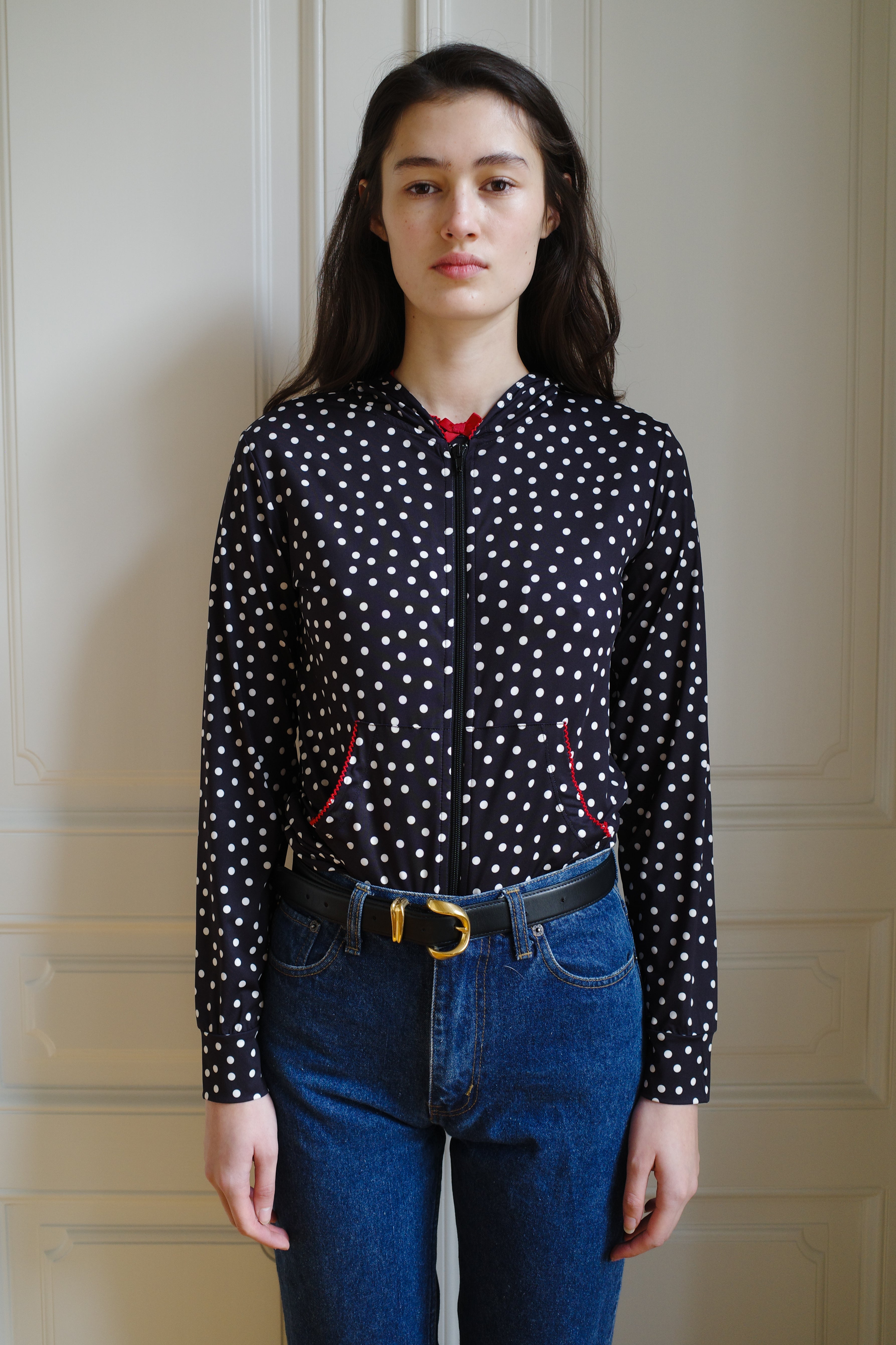 Hoodie Jersey Black Dots