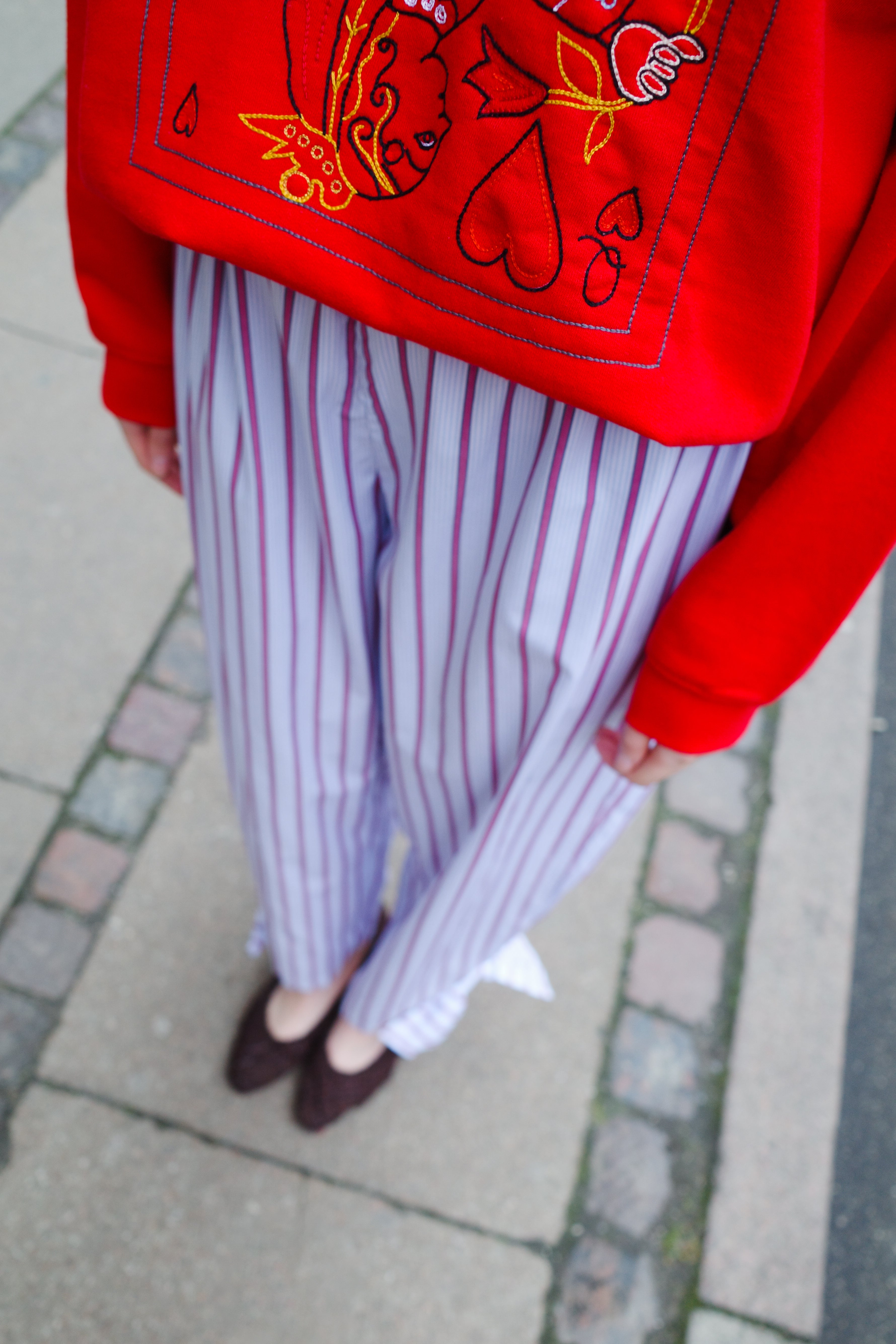 Coco Pants - Blue with White Red Stripe and Bows
