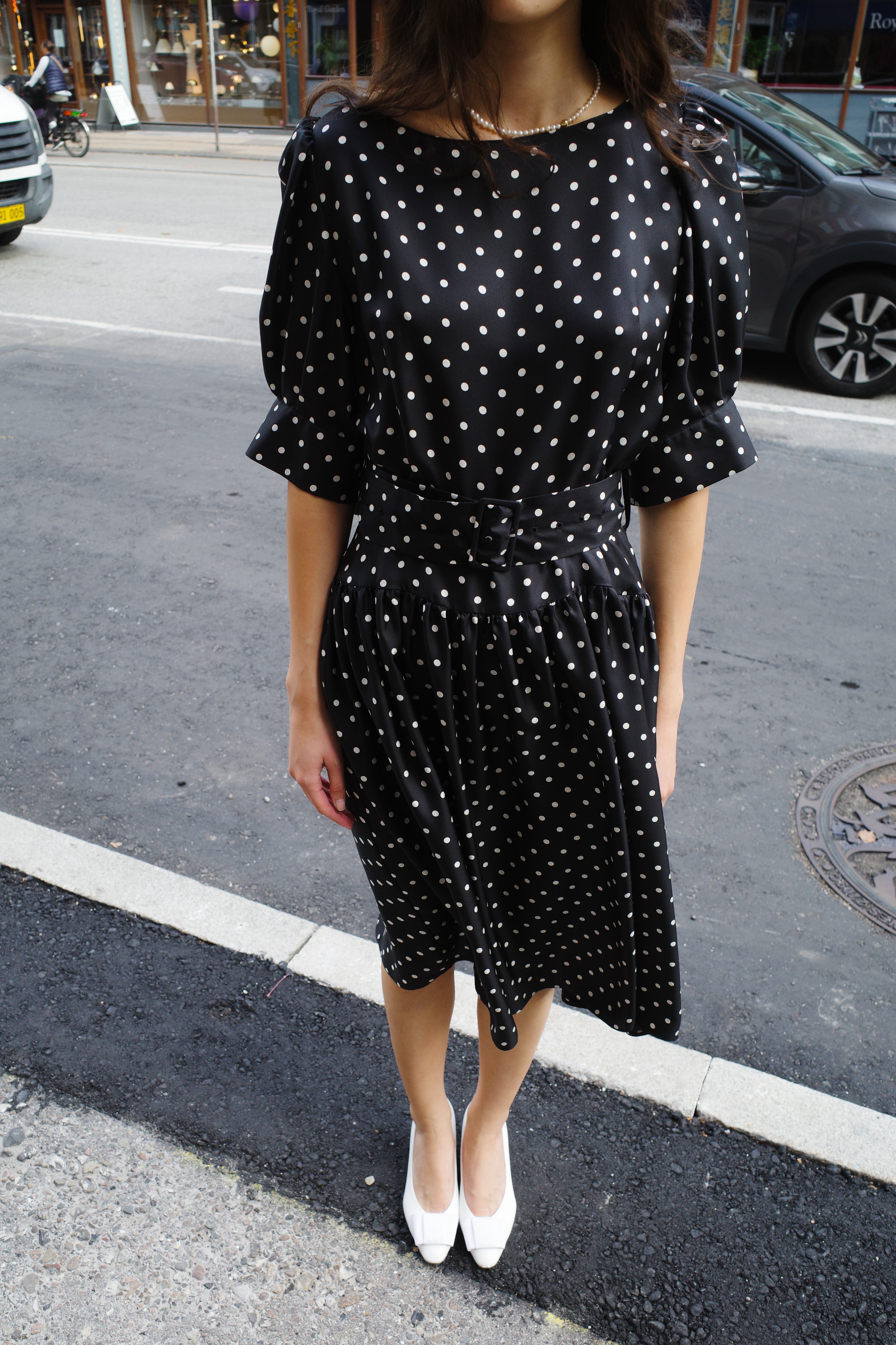 Bjorg Dress Silk Black - White Dots
