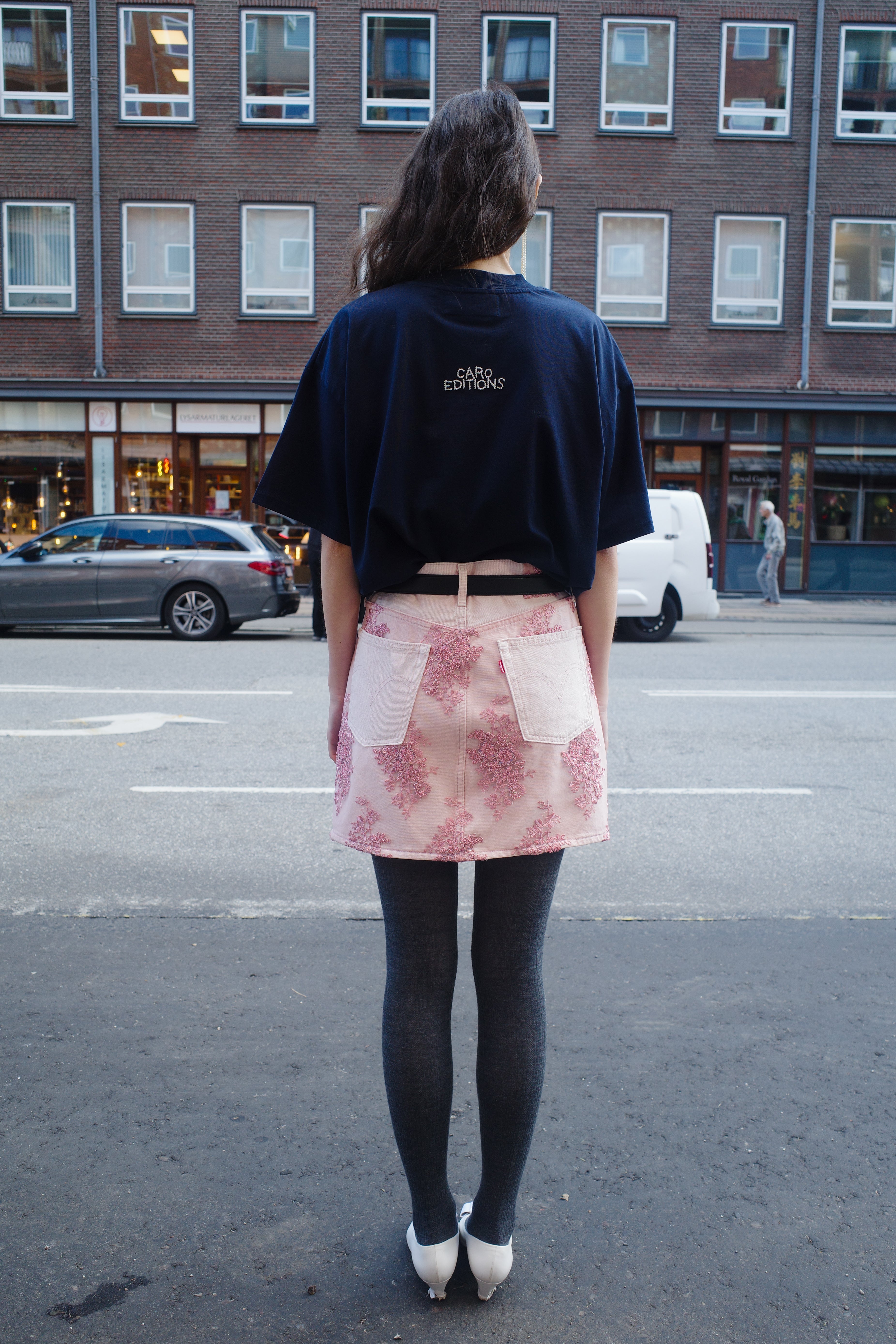 Upcycled Levi’s Denim Skirt with French Lace.
